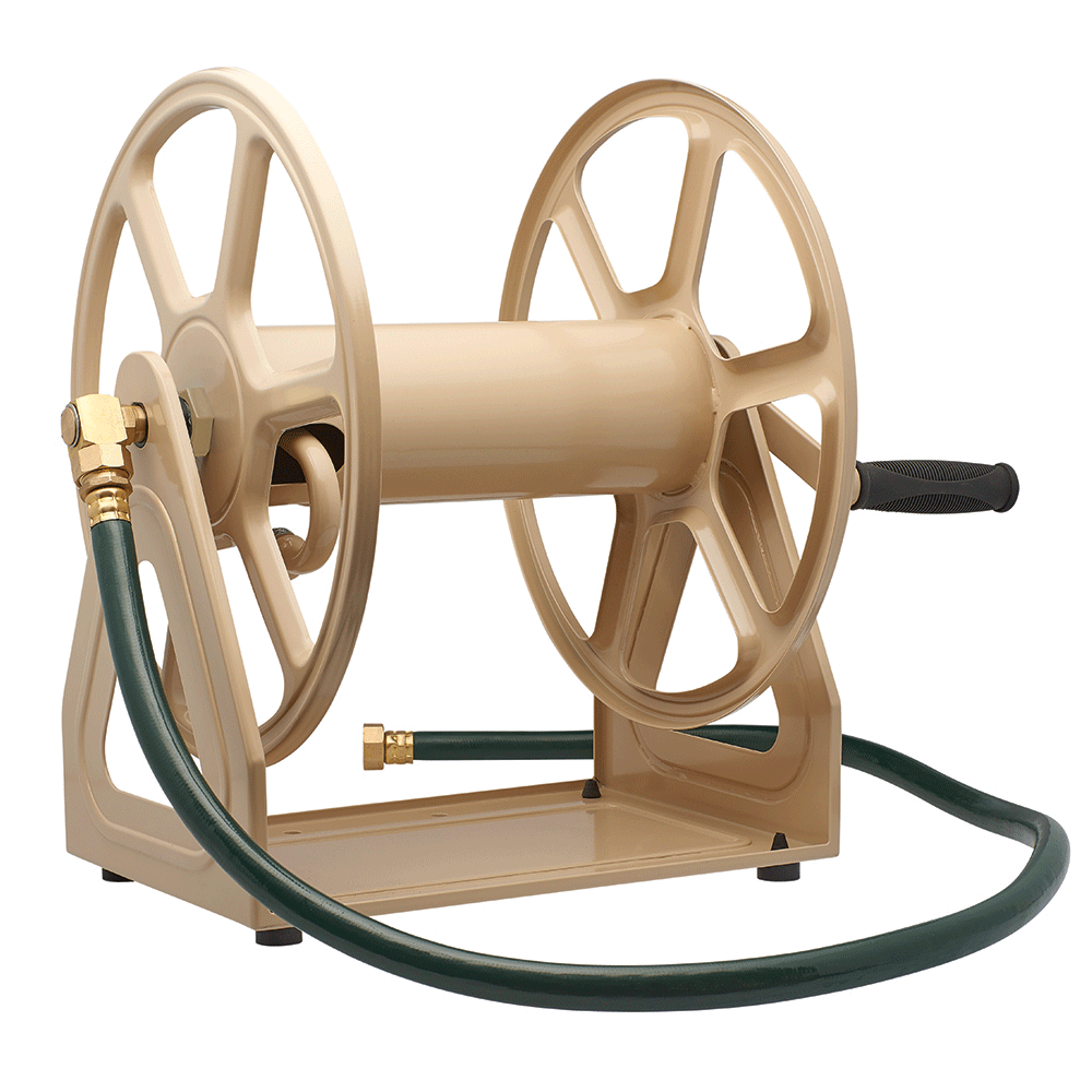Liberty Garden 200 Foot LBG-709 Steel Dual Mount Garden Hose Storage Reel, Tan - Smart-nests