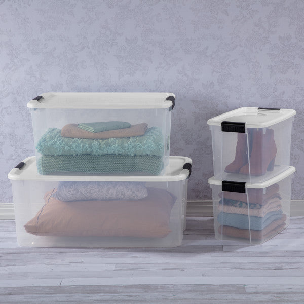 Sterilite 30 Qt Clear Plastic Stackable Storage Bin w/ Latch Lid, White (6 Pack) - Smart-nests