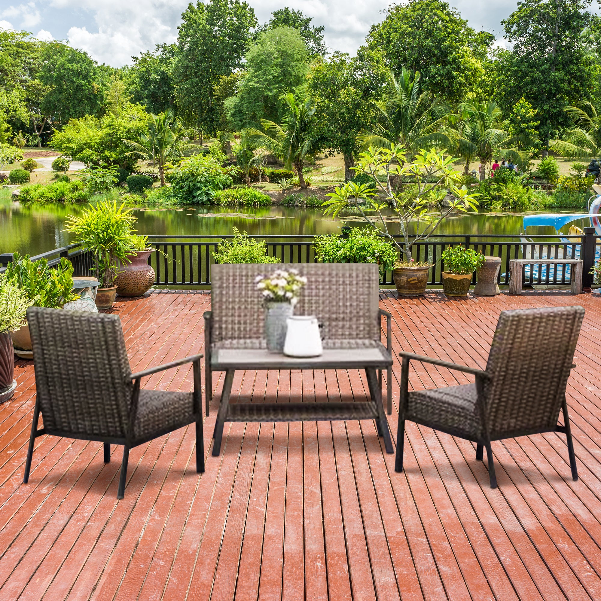 Four Seasons Courtyard Nantucket 4 Piece All Weather Deep Seating Patio Set - Smart-nests