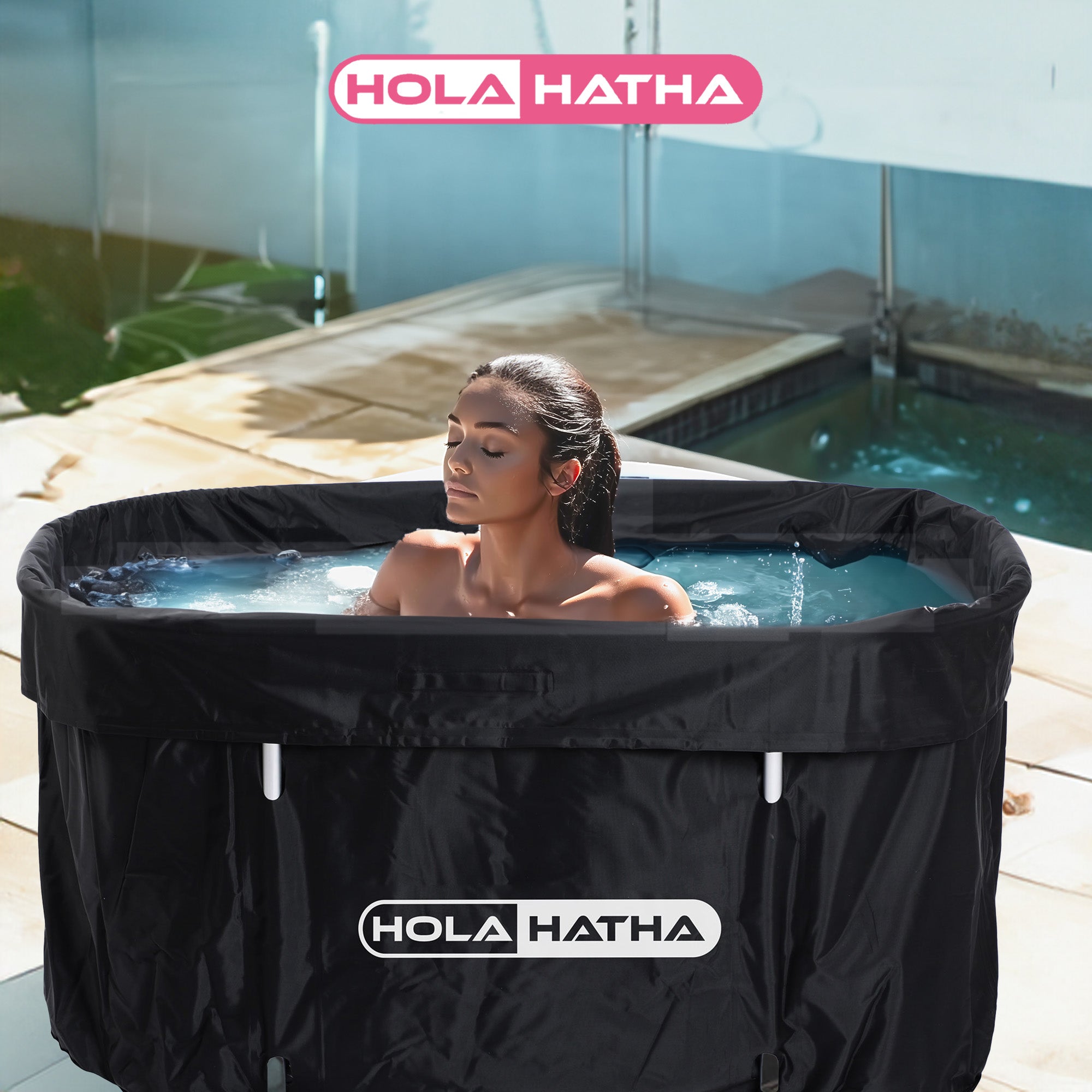 HolaHatha 129 Gal Ice Bath Tub, Portable Hot/Cold Water Plunge Tub with Lid - Smart-nests