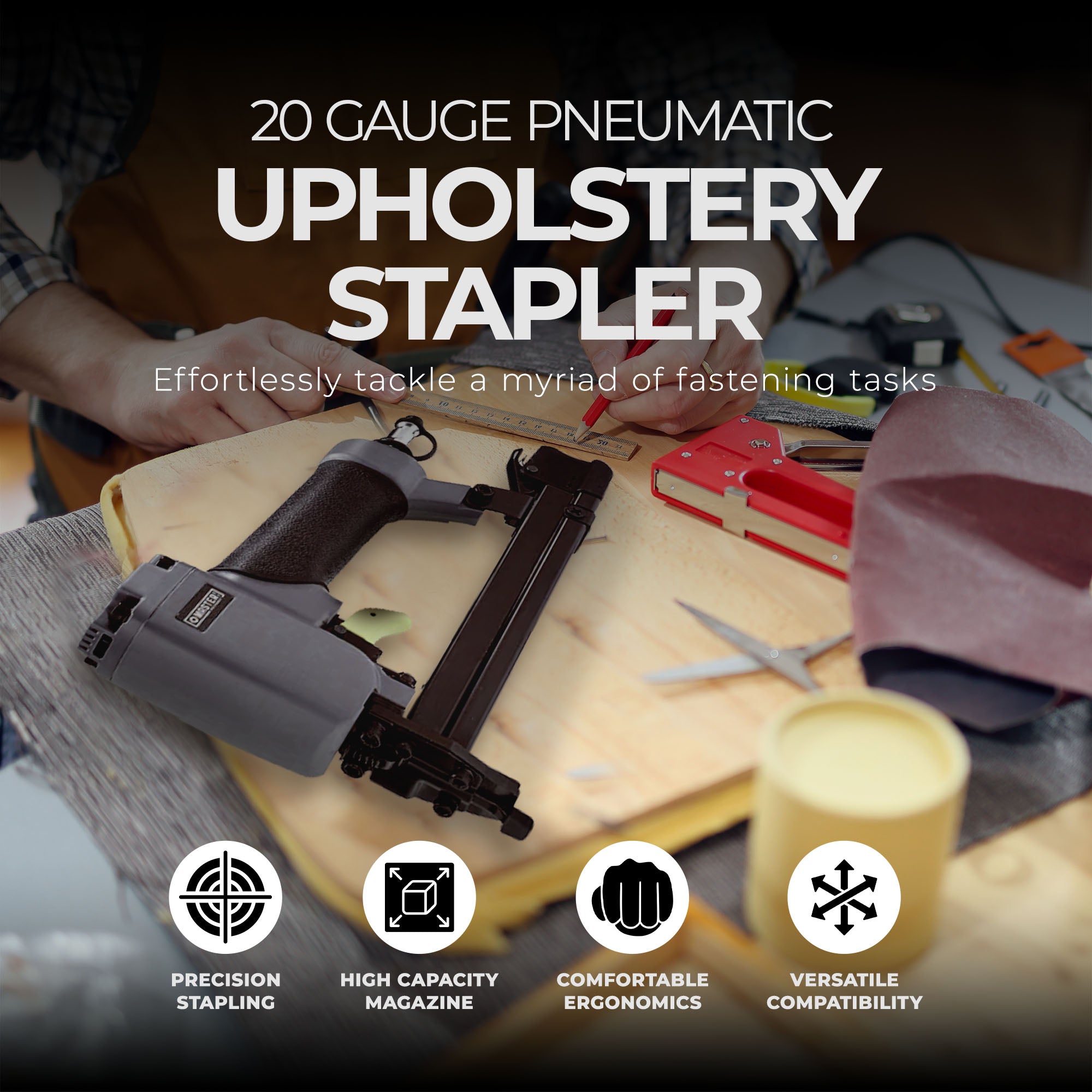 Master Mechanic 20 Gauge Pneumatic Upholstery Stapler Holds Up to 100 Fasteners - Smart-nests