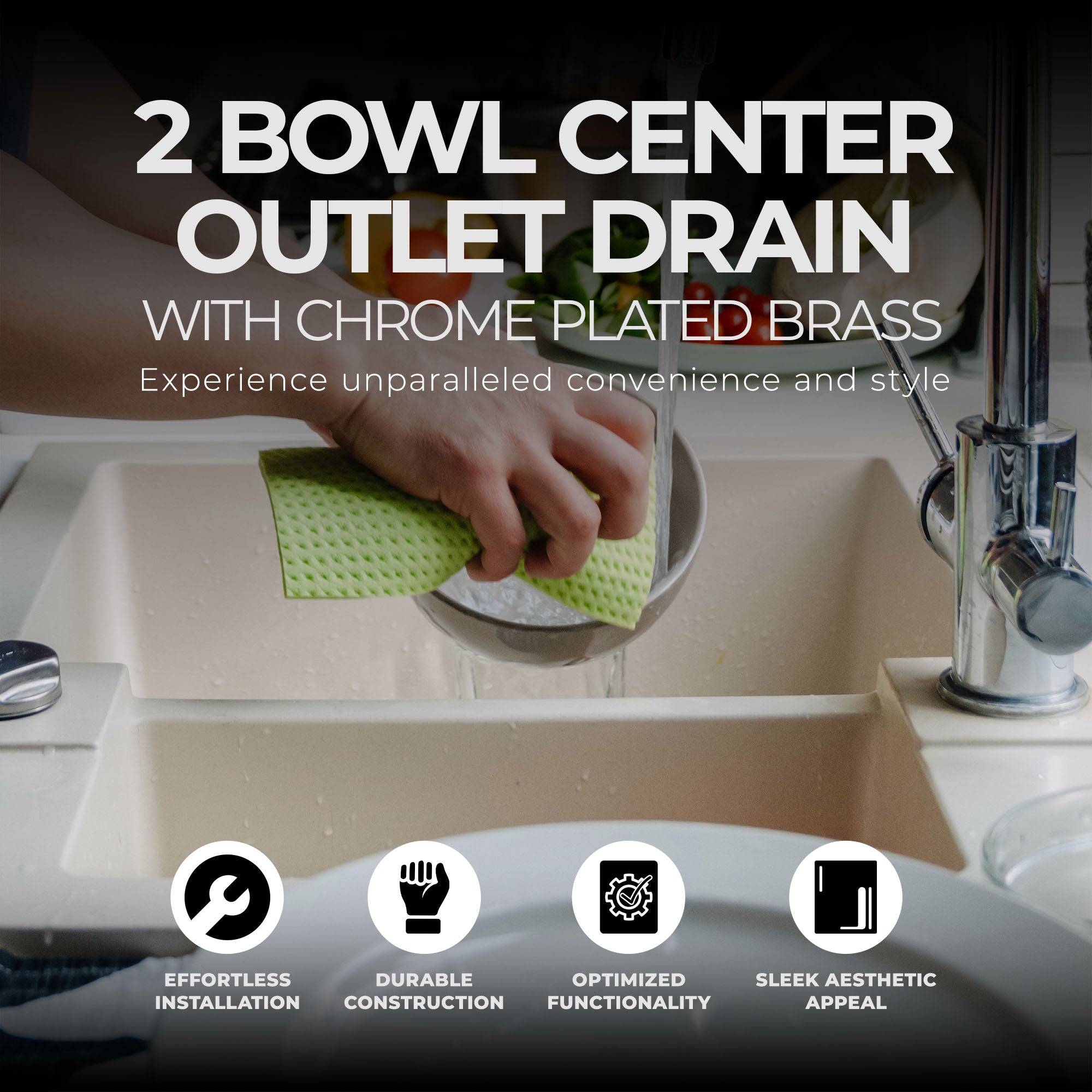 Master Plumber 2 Bowl Center Outlet Drain with Chrome Plated Brass for Sinks - Smart-nests
