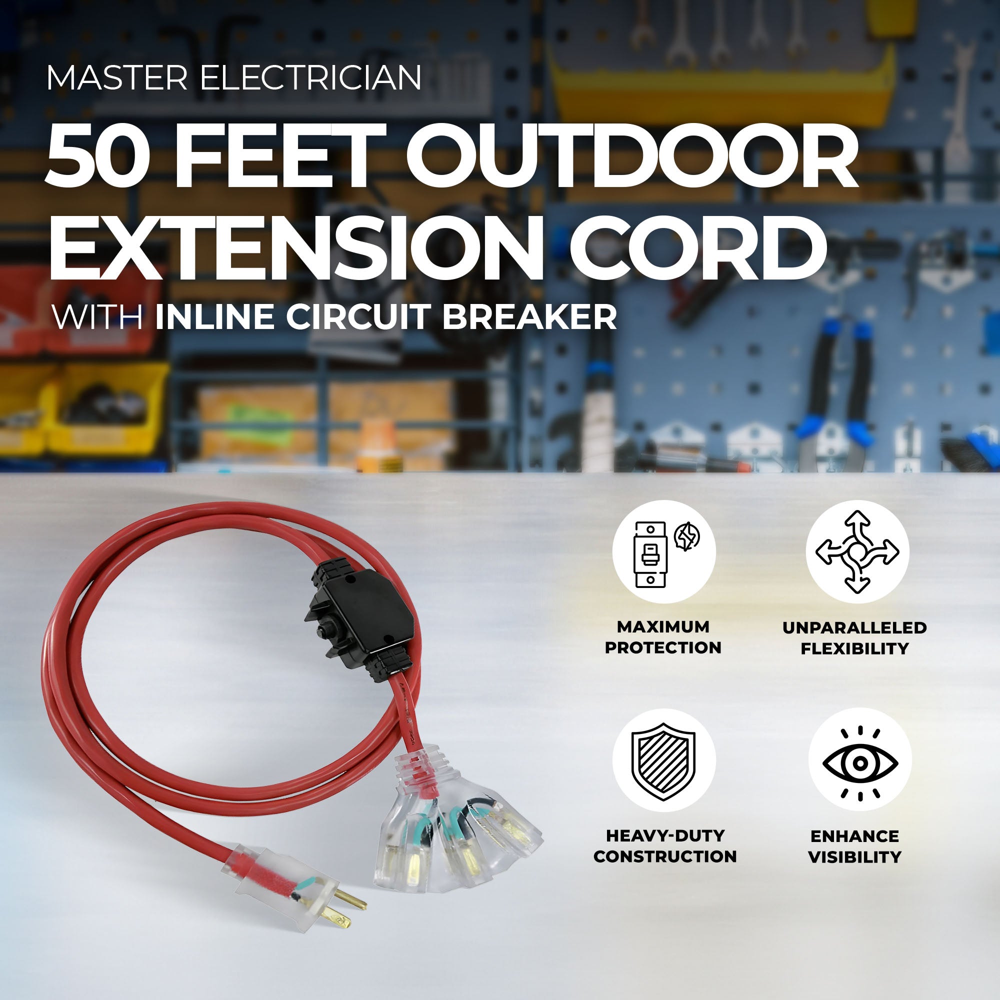 Master Electrician 50 Feet Outdoor Extension Cord with Inline Circuit Breaker - Smart-nests