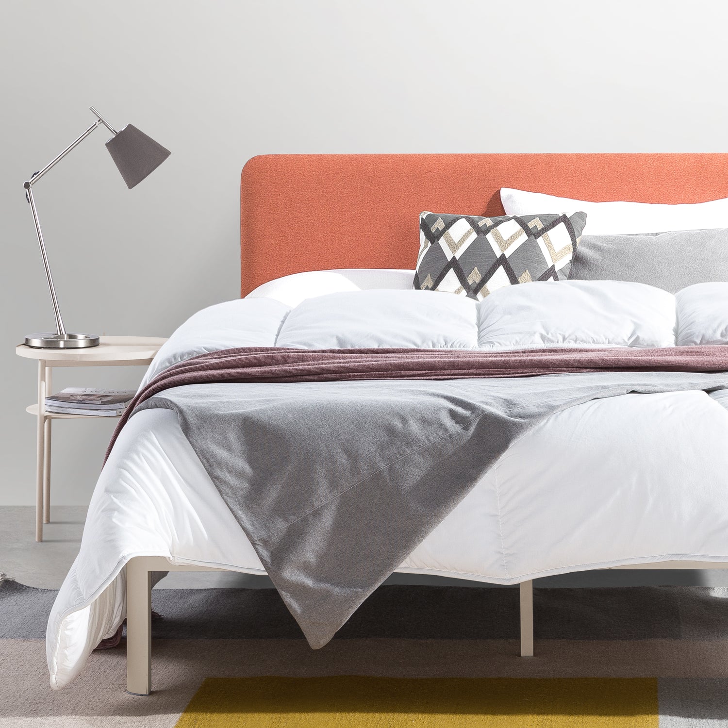 Mellow KERT Metal and Wood Platform Bed Frame with Upholstered Headboard, King - Smart-nests