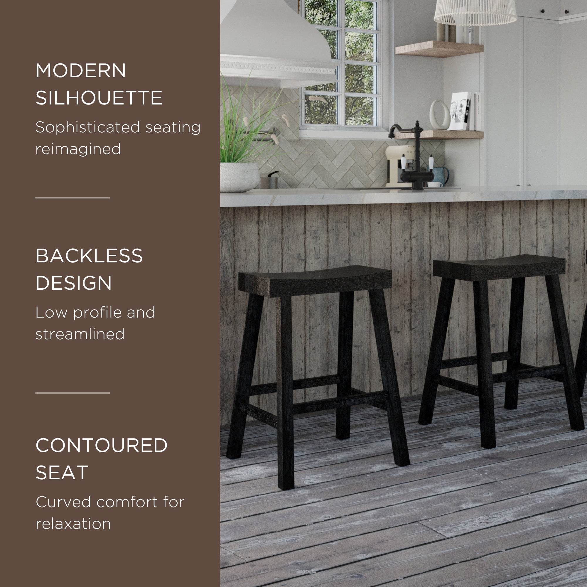 Maven Lane Vincent Wooden Rustic Aesthetic Kitchen Counter Stool, Set of 3 - Smart-nests