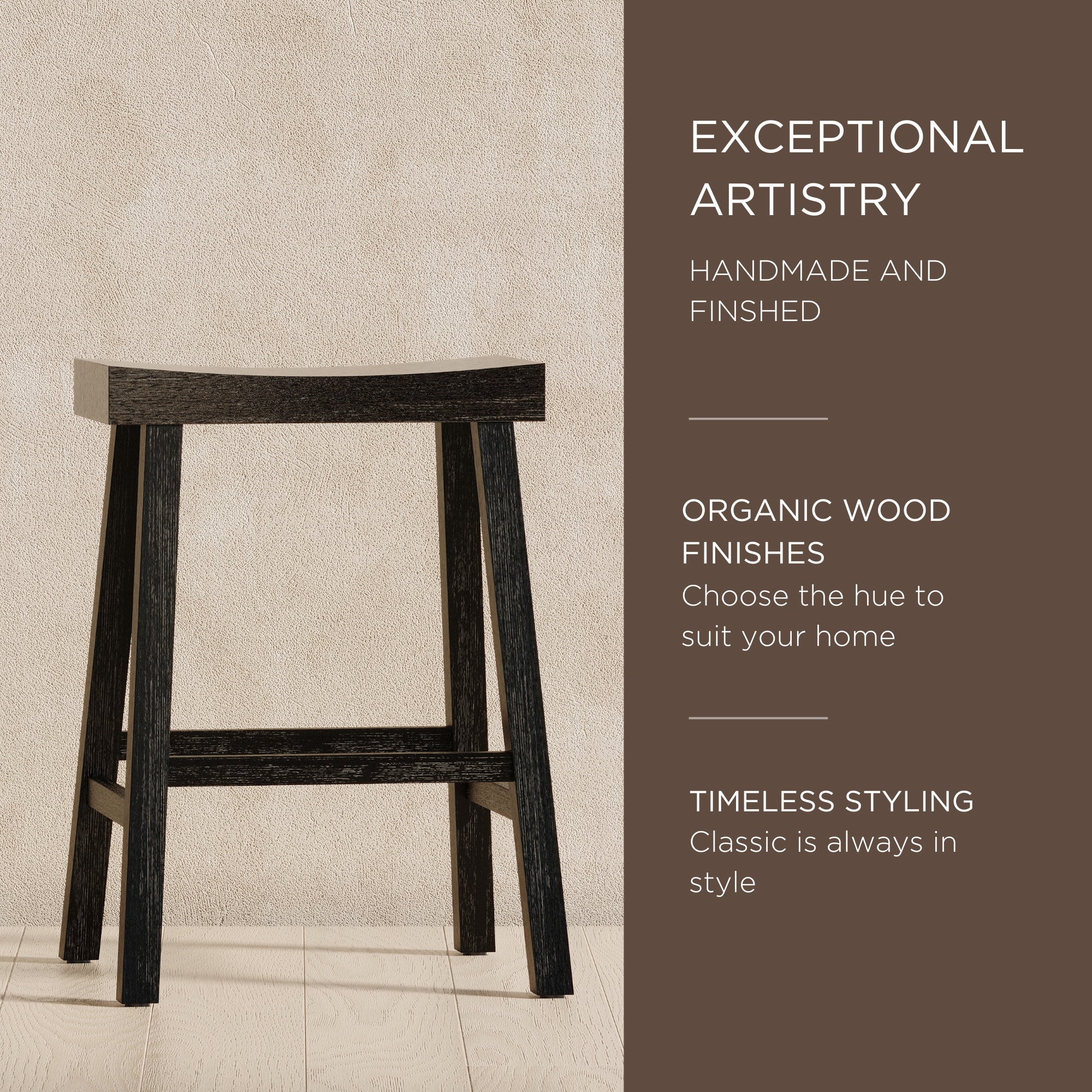 Maven Lane Vincent Wooden Rustic Aesthetic Kitchen Counter Stool, Set of 3 - Smart-nests