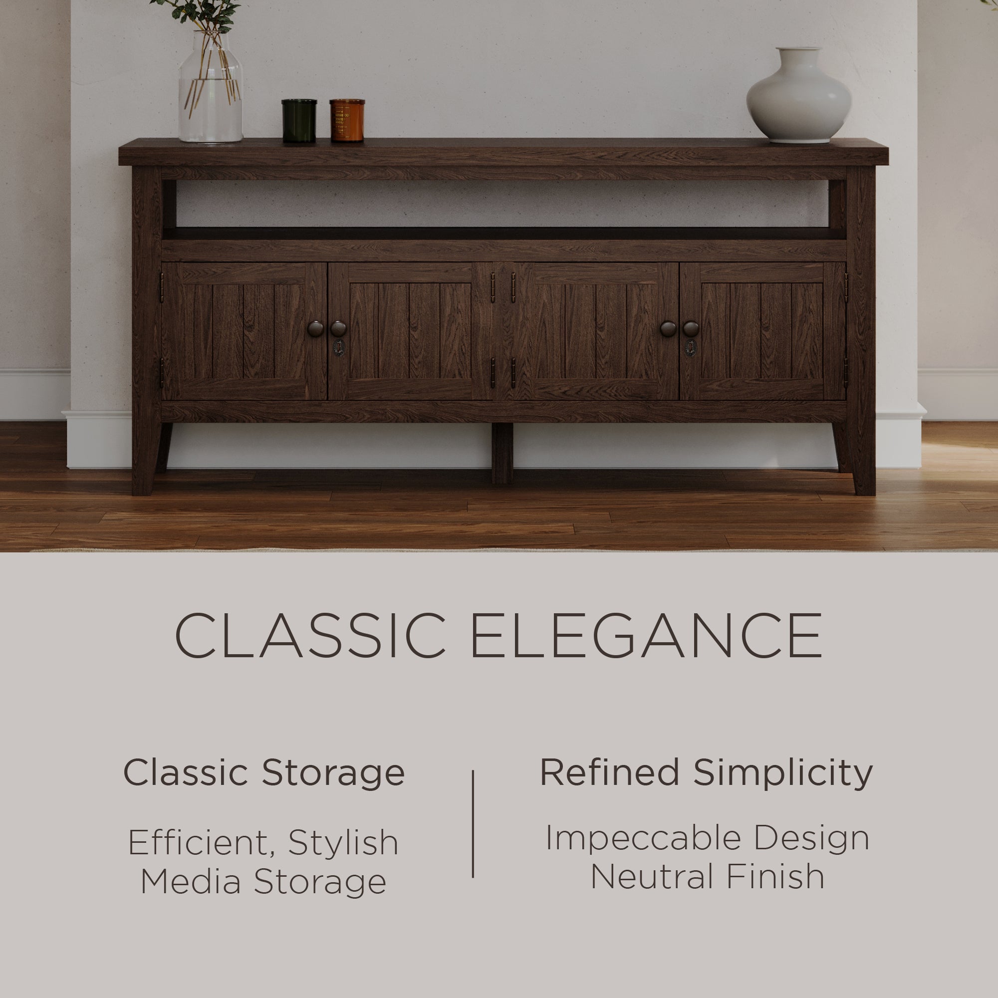 Maven Lane Turner Wooden Media Unit in Antiqued Brown Finish - Smart-nests