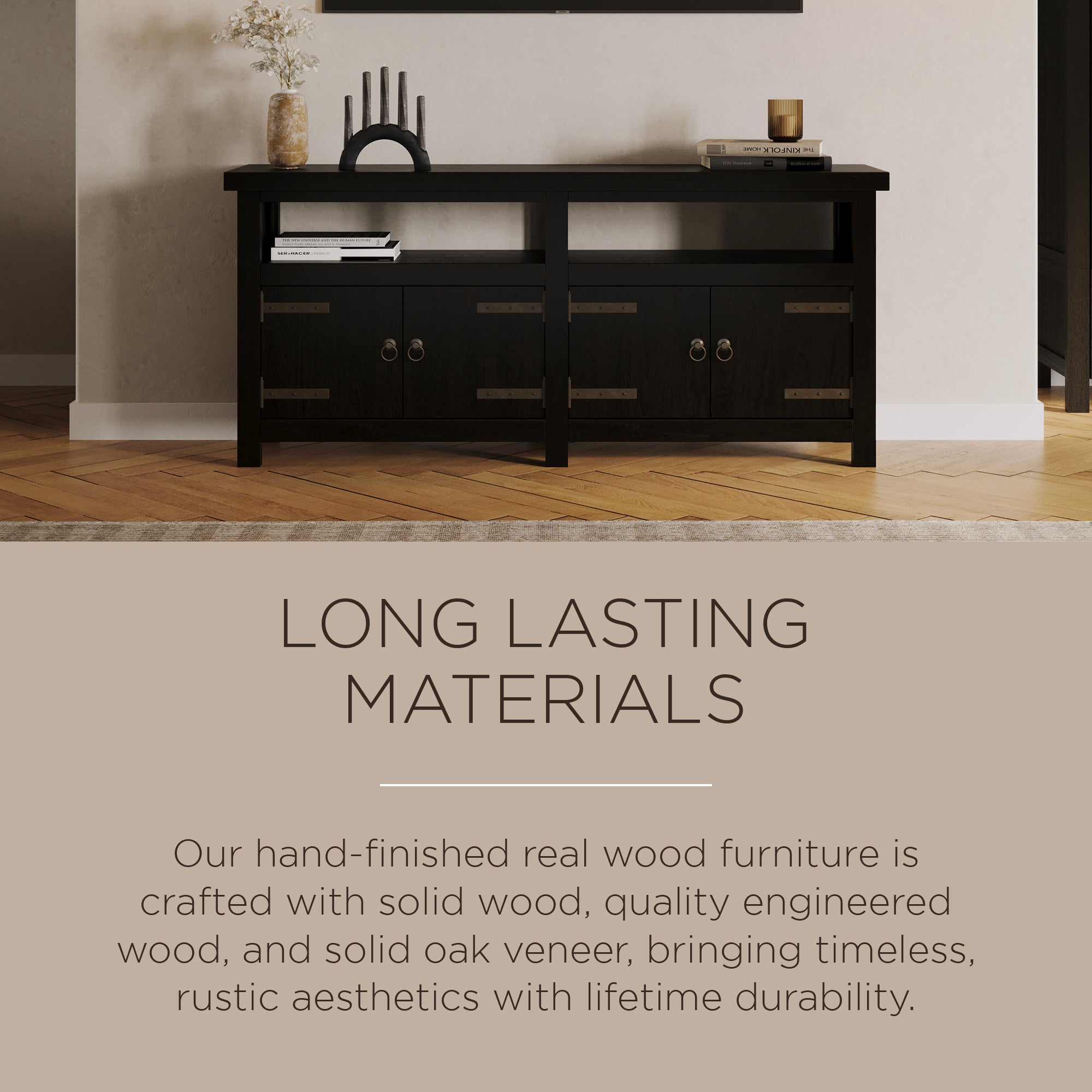 Maven Lane Luca Rustic Wooden Media Unit in Weathered Black Finish - Smart-nests