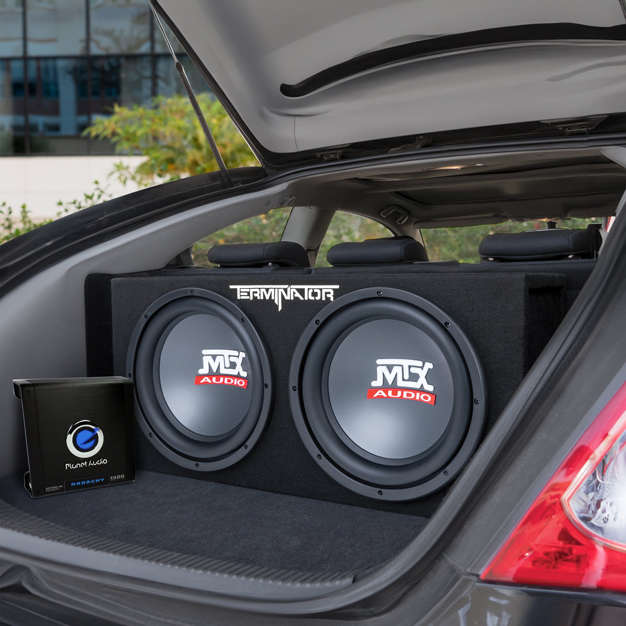MTX TNE212D 12" 1200W Dual Loaded Car Subwoofers Box & Planet 1500W Amp with Kit - Smart-nests
