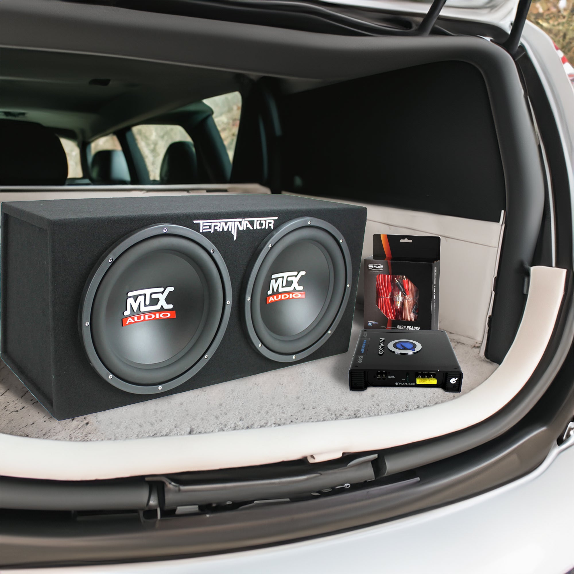 MTX TNE212D 12" 1200W Dual Loaded Car Subwoofers Box & Planet 1500W Amp with Kit - Smart-nests