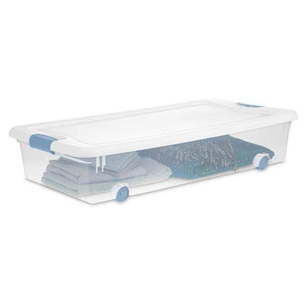 Sterilite 56 Quart Latching Stackable Wheeled Storage Container w/ Lid, (4 Pack) - Smart-nests
