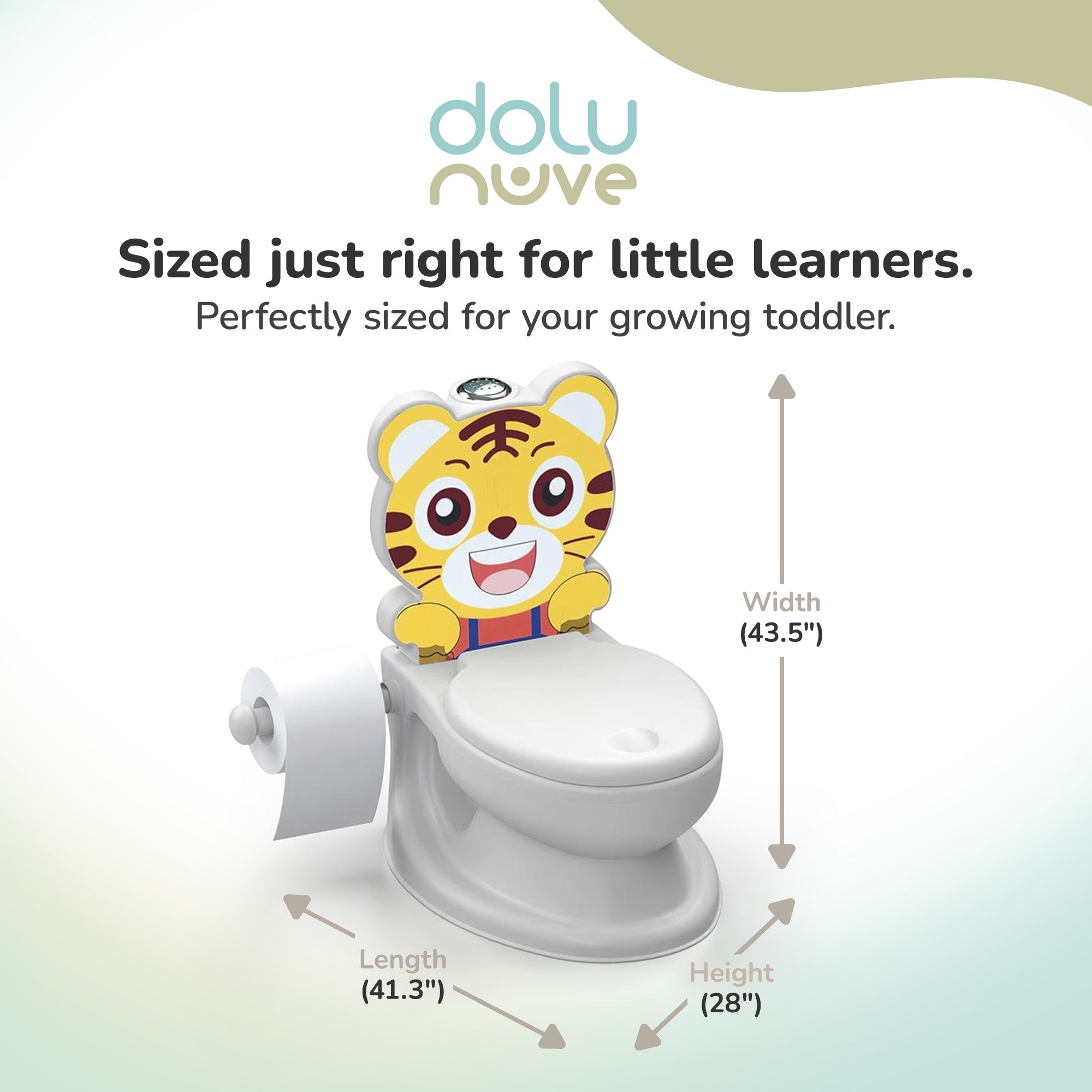 Dolu Nuve Tiger Baby Toddler Potty Chair Light Sound Toilet Paper Holder, White - Smart-nests