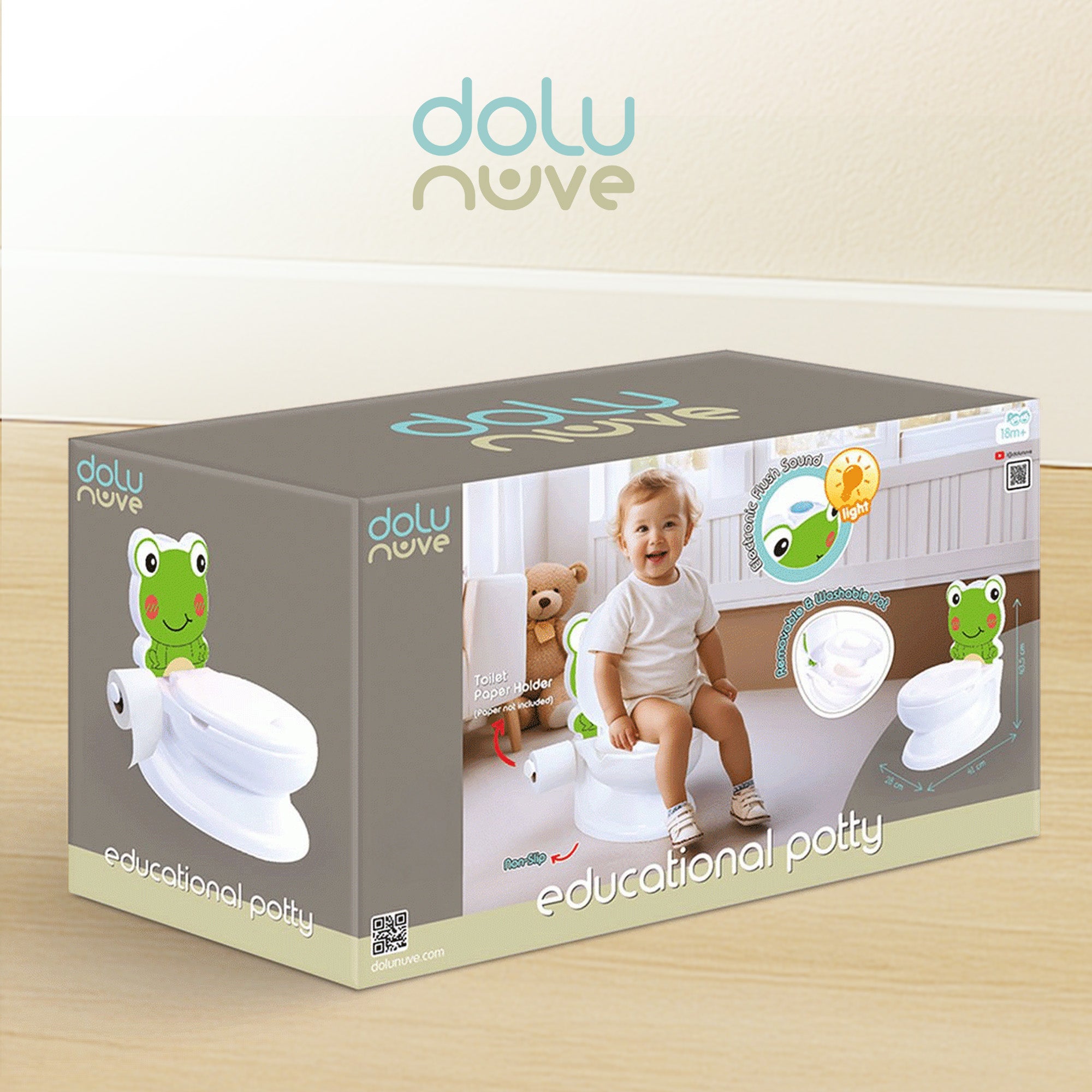 Dolu Nuve Frog Baby Toddler Potty Chair Light Sound Toilet Paper Holder, White - Smart-nests