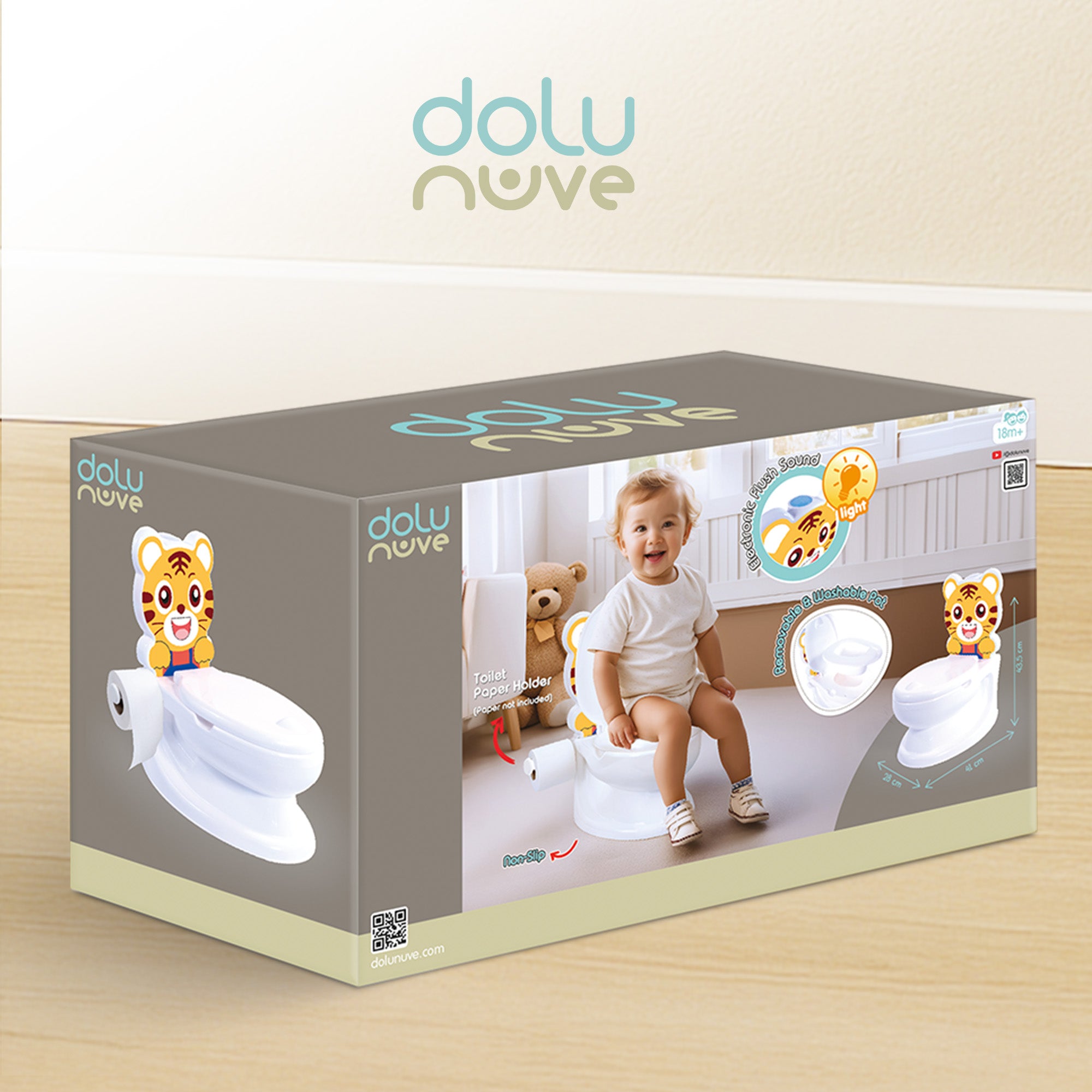 Dolu Nuve Tiger Baby Toddler Potty Chair Light Sound Toilet Paper Holder, White - Smart-nests