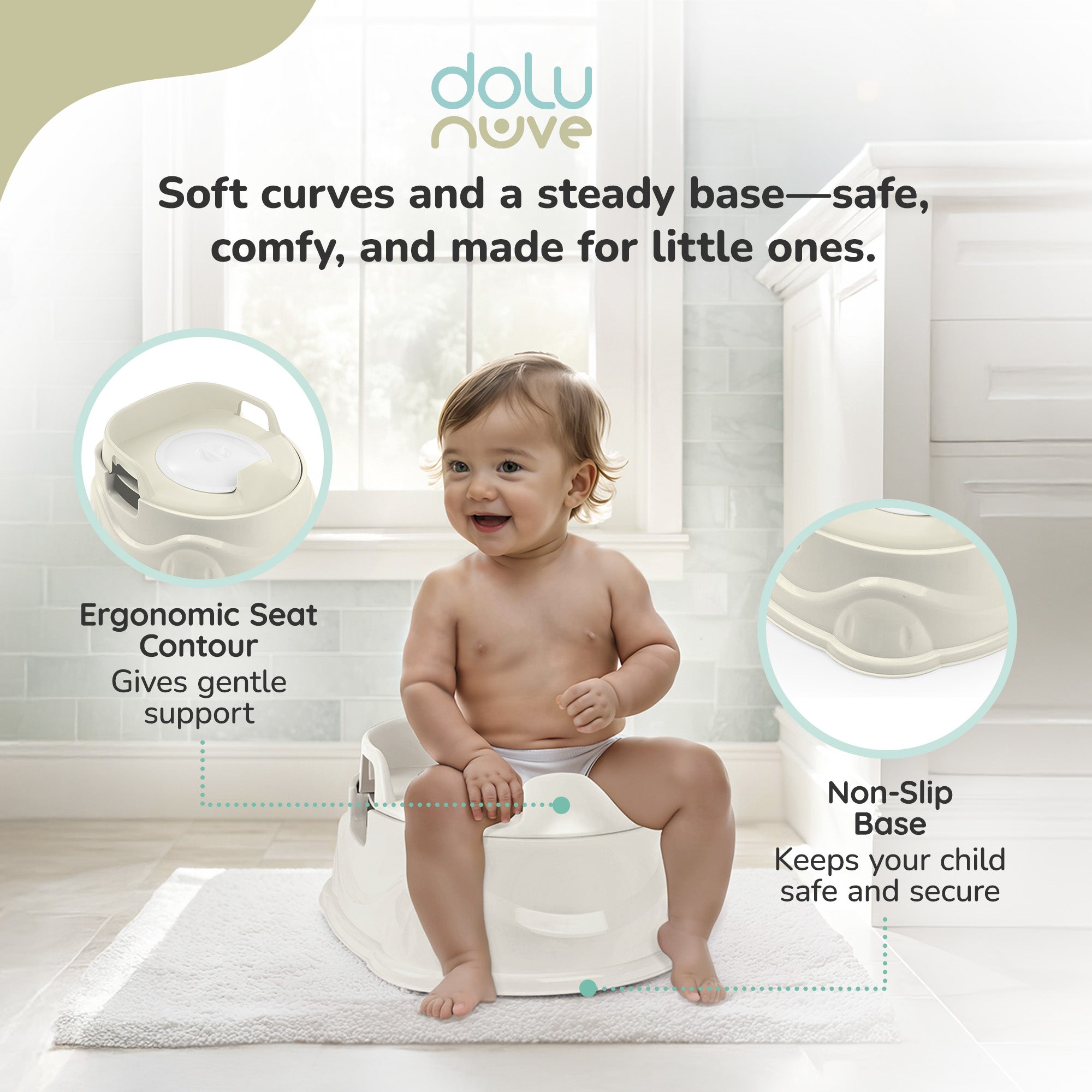 Dolu Nuve 3-in-1 Potty, Toilet Adapter, and Step Stool, Ergonomic Design, Beige - Smart-nests