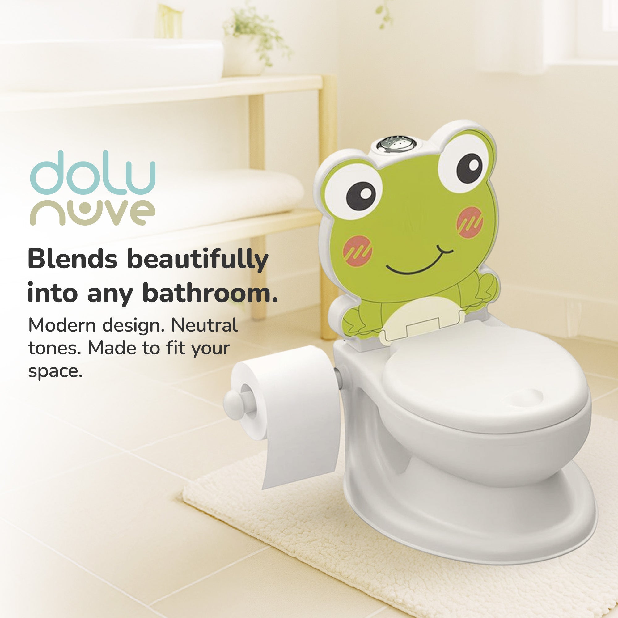 Dolu Nuve Frog Baby Toddler Potty Chair Light Sound Toilet Paper Holder, White - Smart-nests