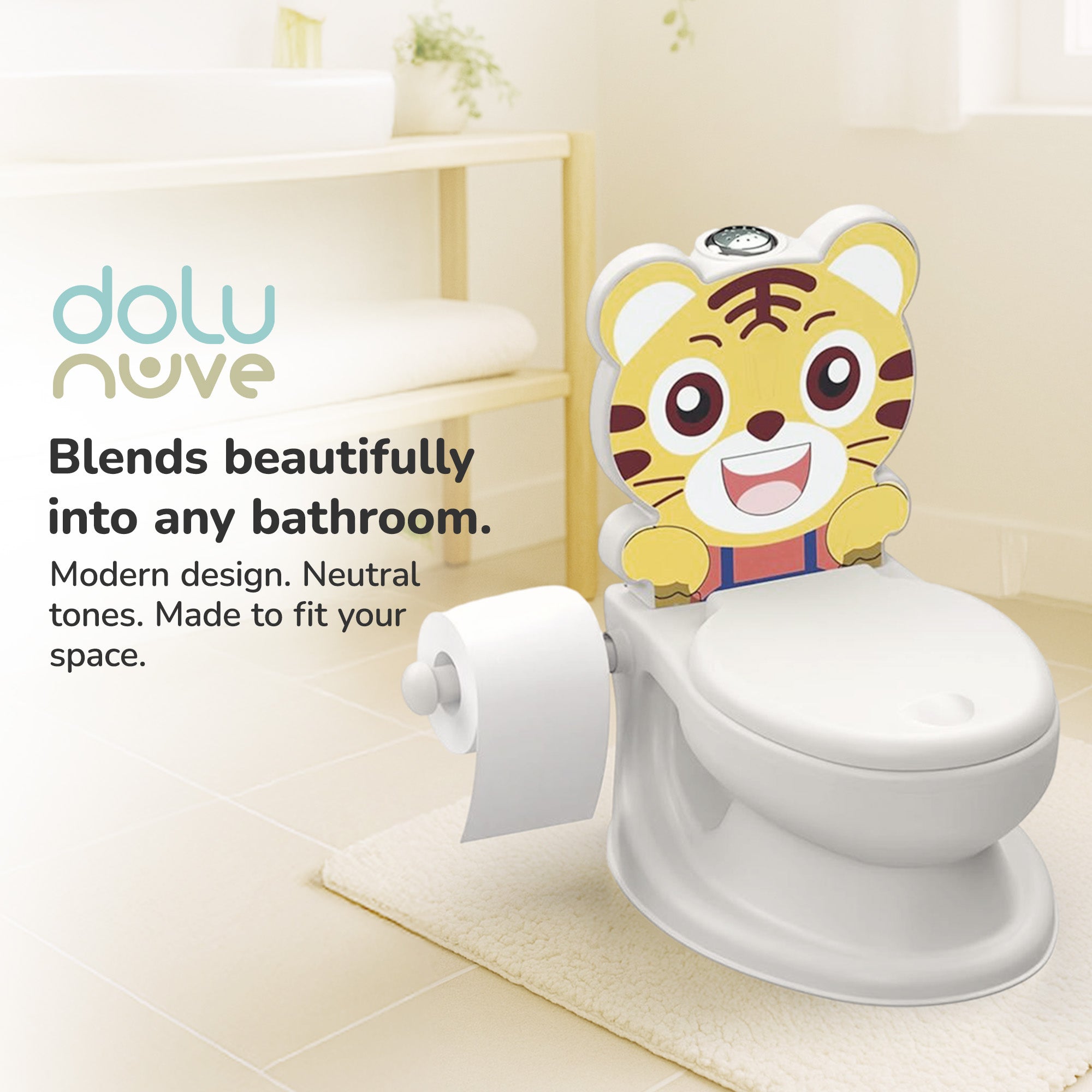 Dolu Nuve Tiger Baby Toddler Potty Chair Light Sound Toilet Paper Holder, White - Smart-nests
