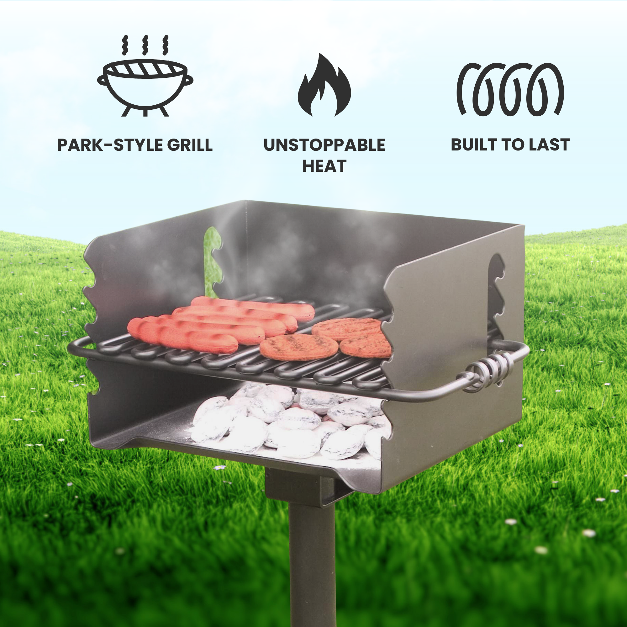 Pilot Rock CBP-135 Park Style Outdoor Camping BBQ Charcoal Grill with Swivel - Smart-nests