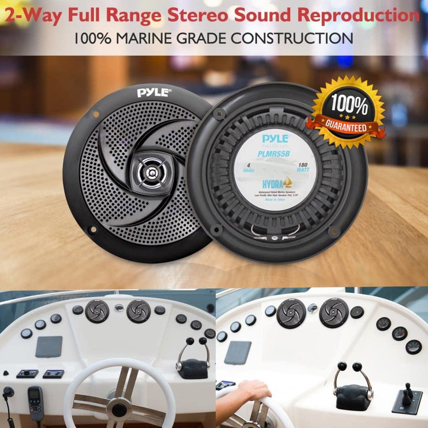 Pyle PLMRS5B 5.25 Inch Waterproof Low Profile Marine Speakers, Black (2 Pack) - Smart-nests