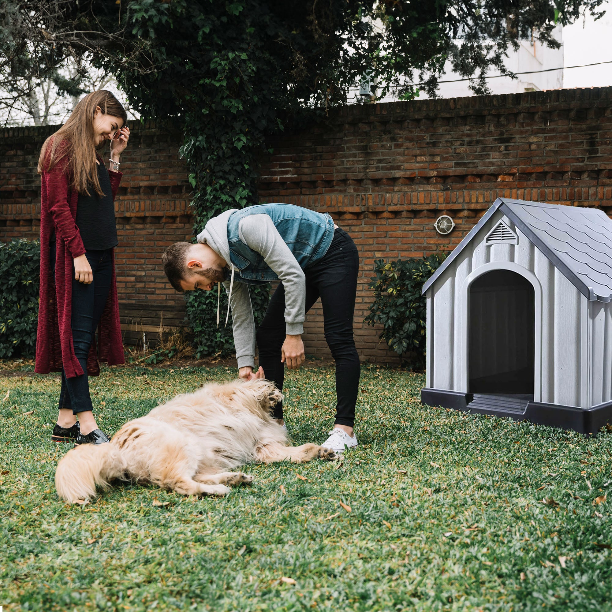 Ram Quality Products Outdoor Pet House Large Waterproof Dog Kennel Shelter, Gray - Smart-nests