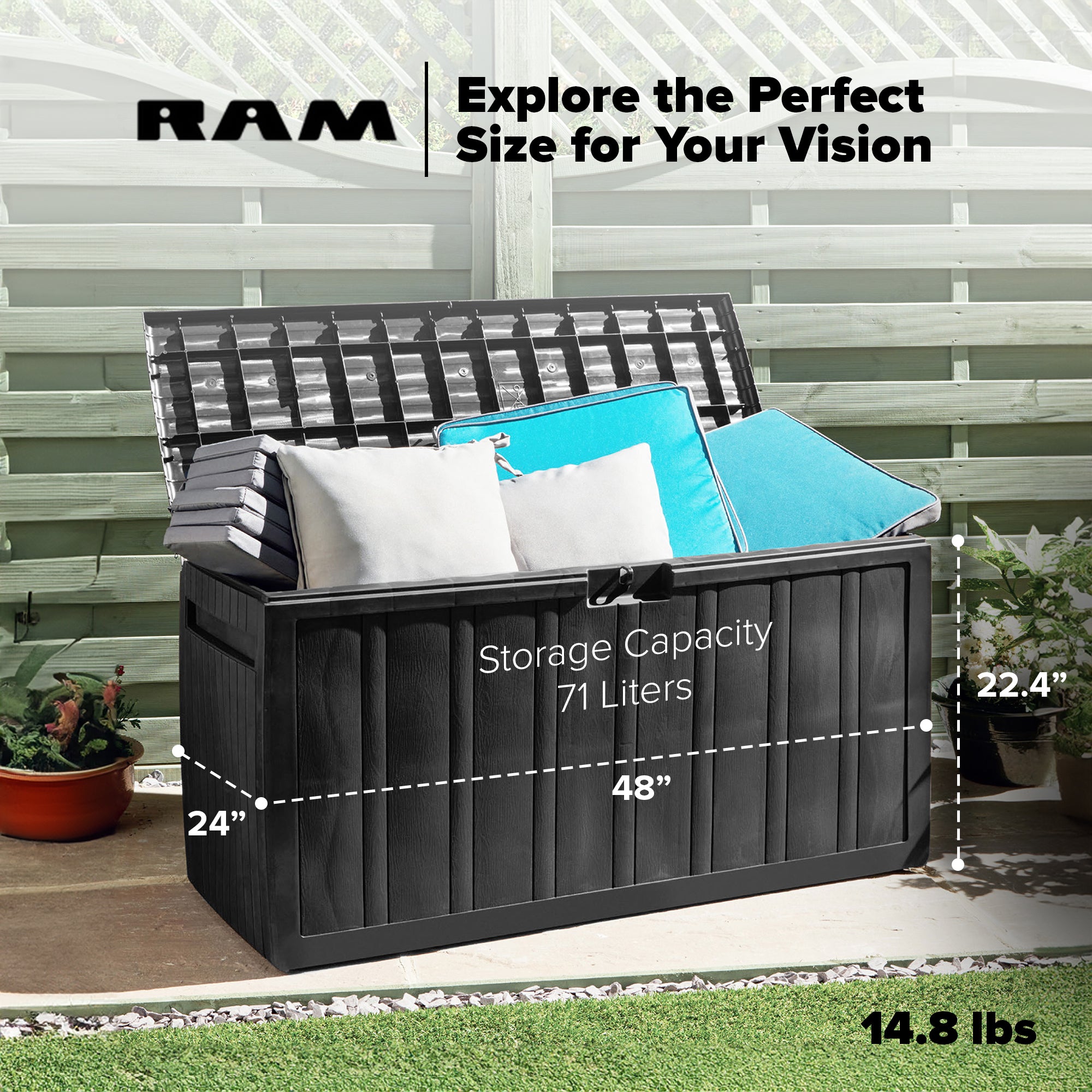 Ram Quality Products Outdoor Backyard Patio Storage Deck Box, 71 Gallon, Gray - Smart-nests