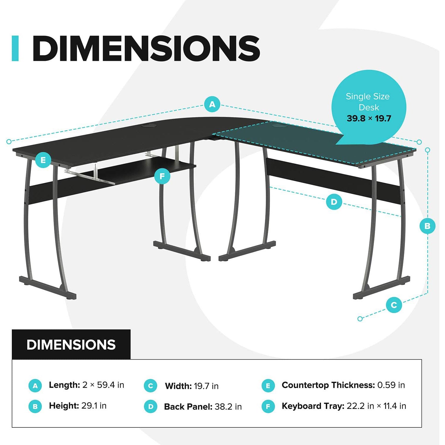 RIF6 L Shaped Modern Computer Office Desk w/ Keyboard Tray, Easy Assembly, Black - Smart-nests