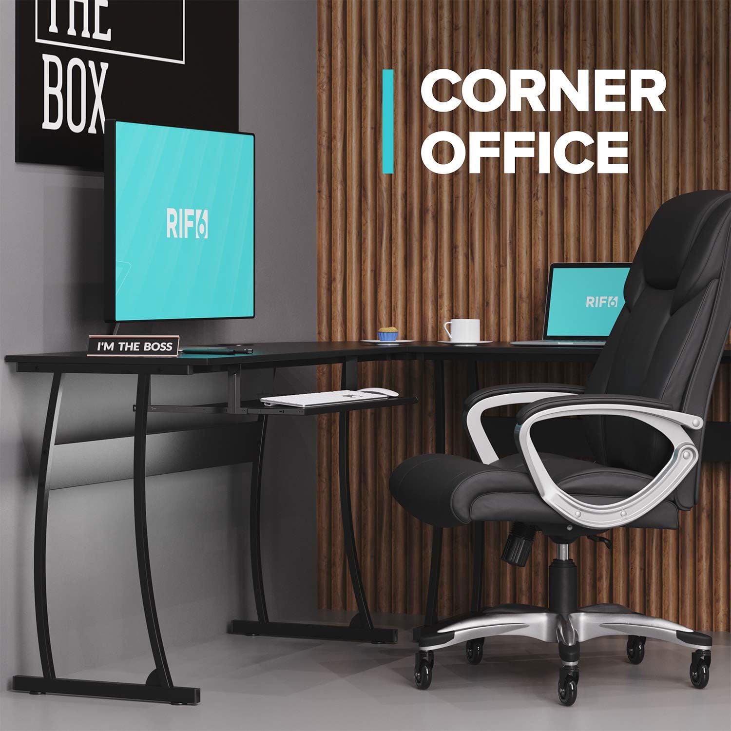 RIF6 L Shaped Modern Computer Office Desk w/ Keyboard Tray, Easy Assembly, Black - Smart-nests