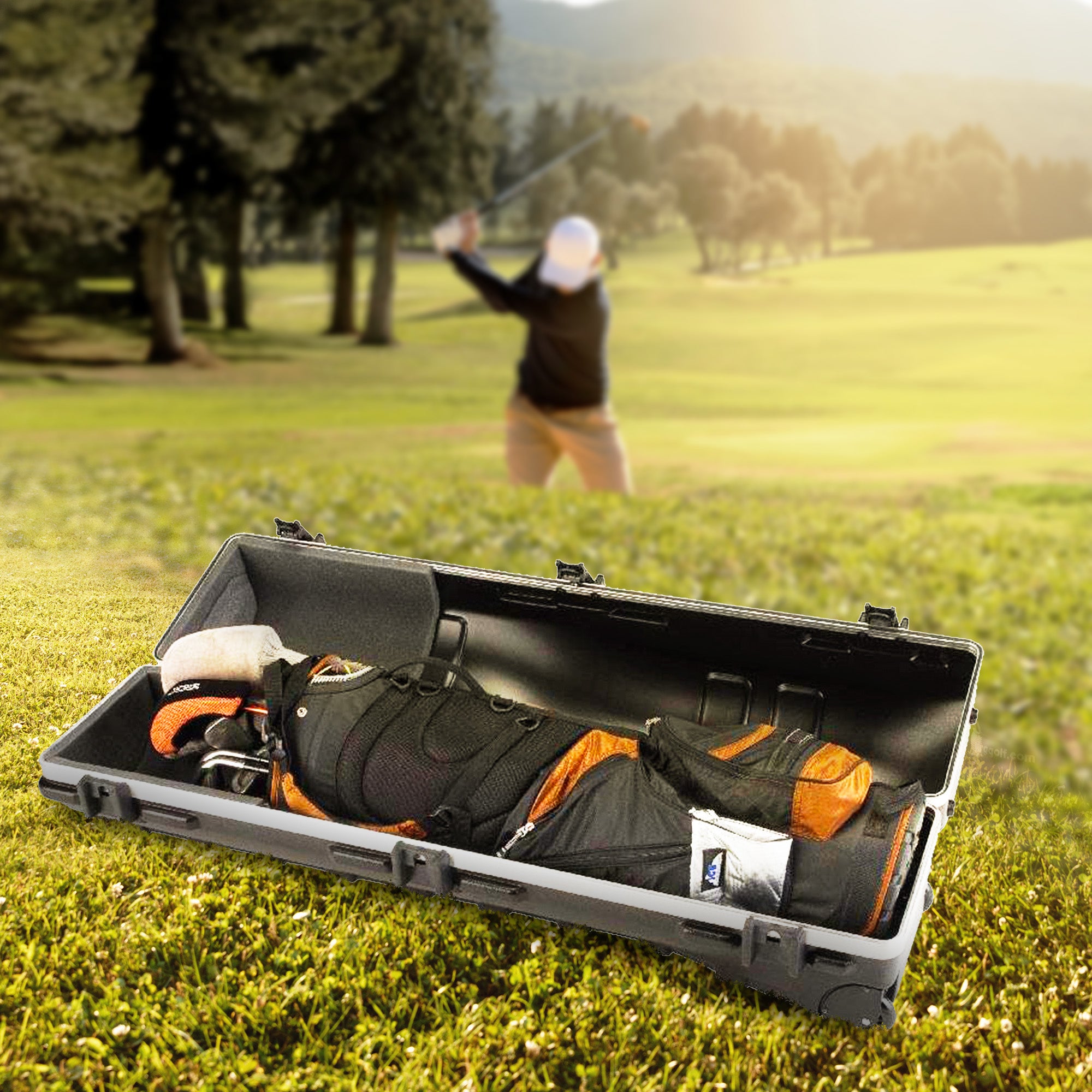 SKB Cases ATA Deluxe Standard Medium Hard Plastic Wheeled Golf Bag Travel Case - Smart-nests