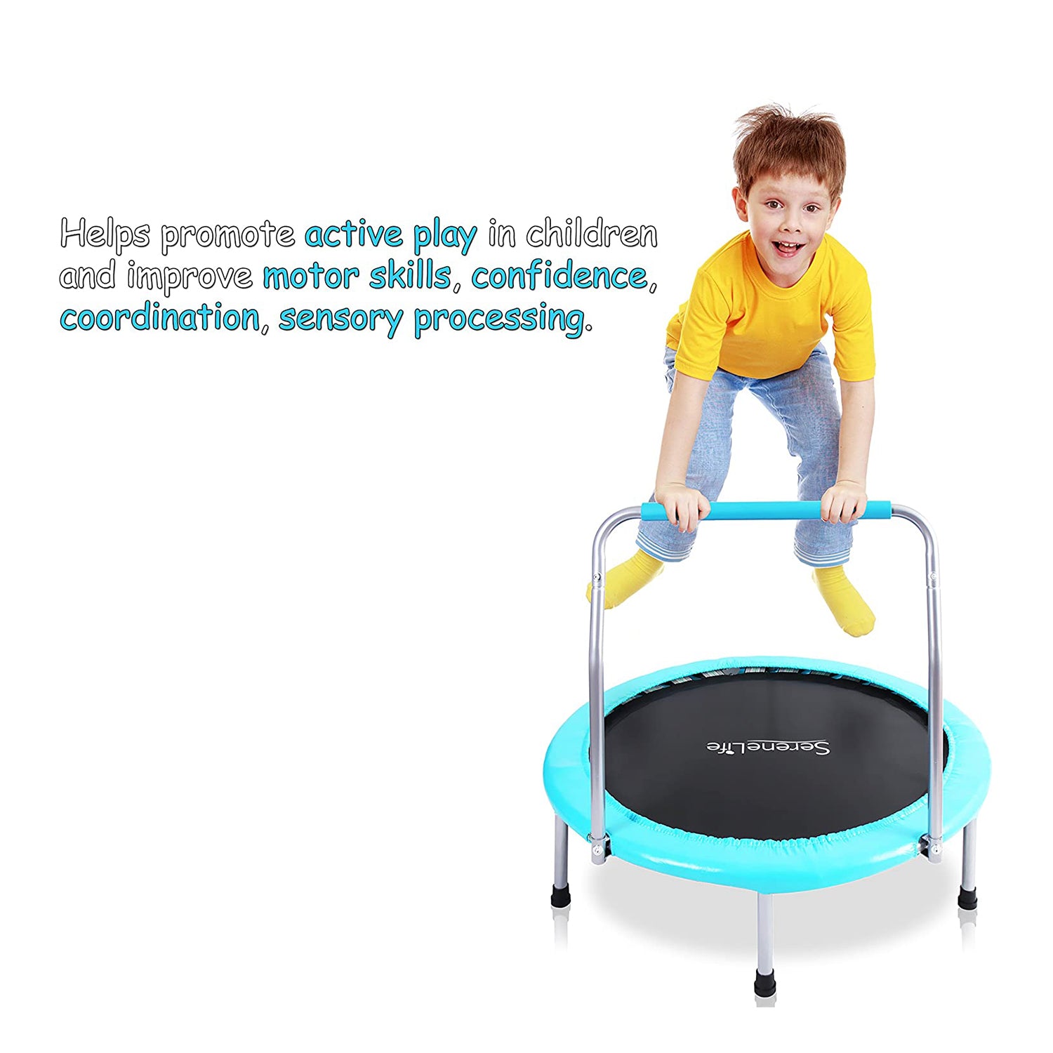 SereneLife 36 Inch Kids Indoor Outdoor Fitness Trampoline w/ Padded Frame Cover - Smart-nests