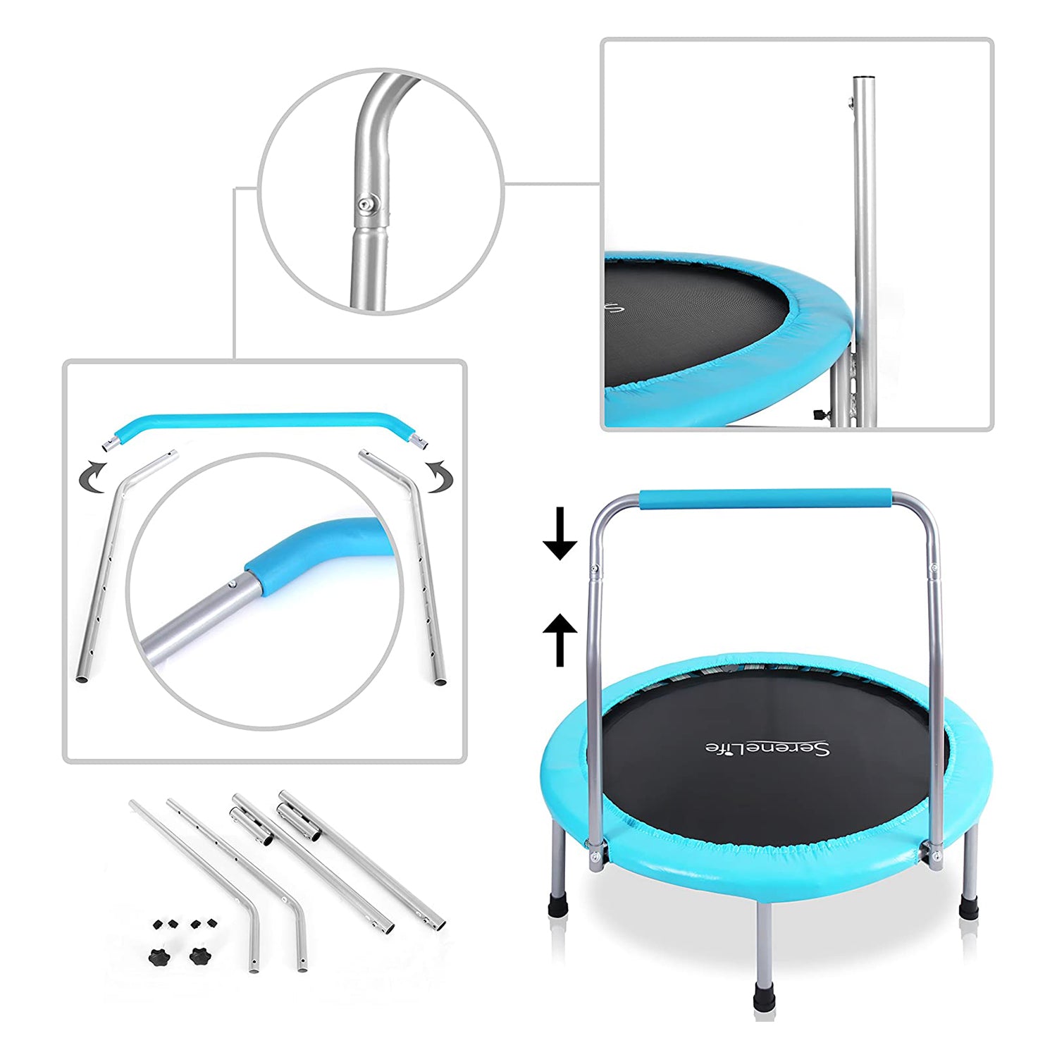 SereneLife 36 Inch Kids Indoor Outdoor Fitness Trampoline w/ Padded Frame Cover - Smart-nests