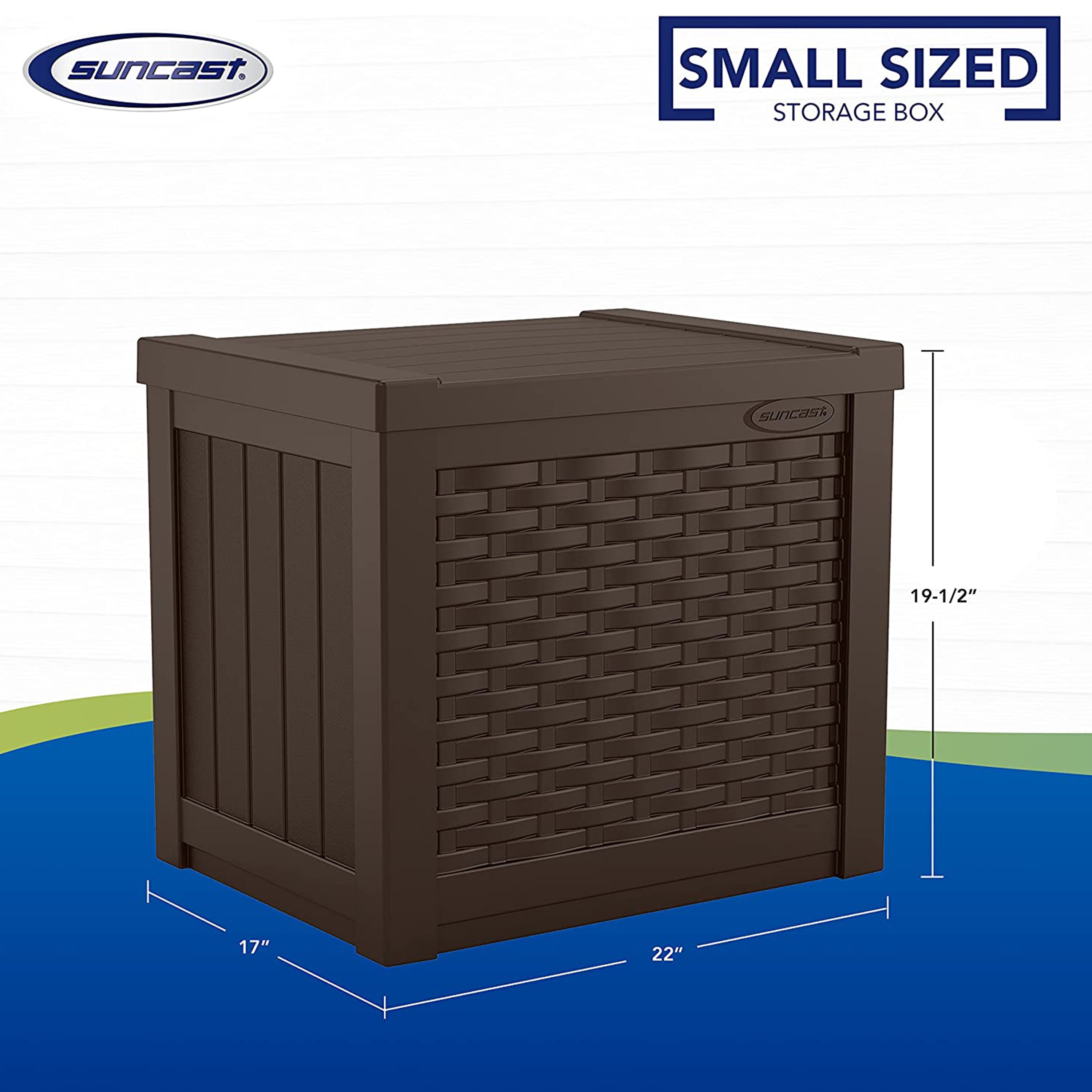 Suncast 22 Gallon Outdoor Patio Small Deck Chest Box with Storage Seat, Java - Smart-nests