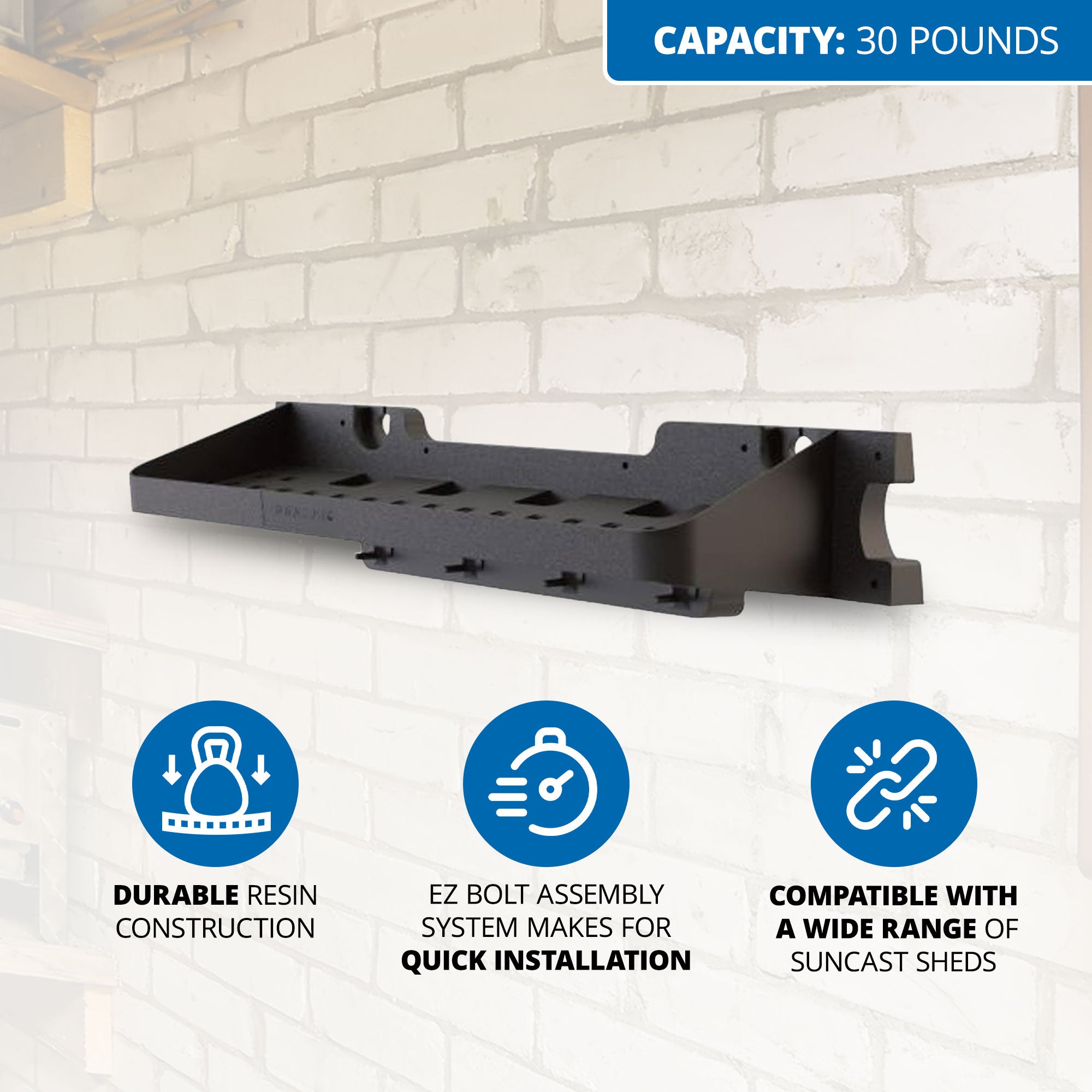 Suncast 25 x 8 Inch Shelf Accessory with Hooks for Outdoor Shed, Black (2-Pack) - Smart-nests
