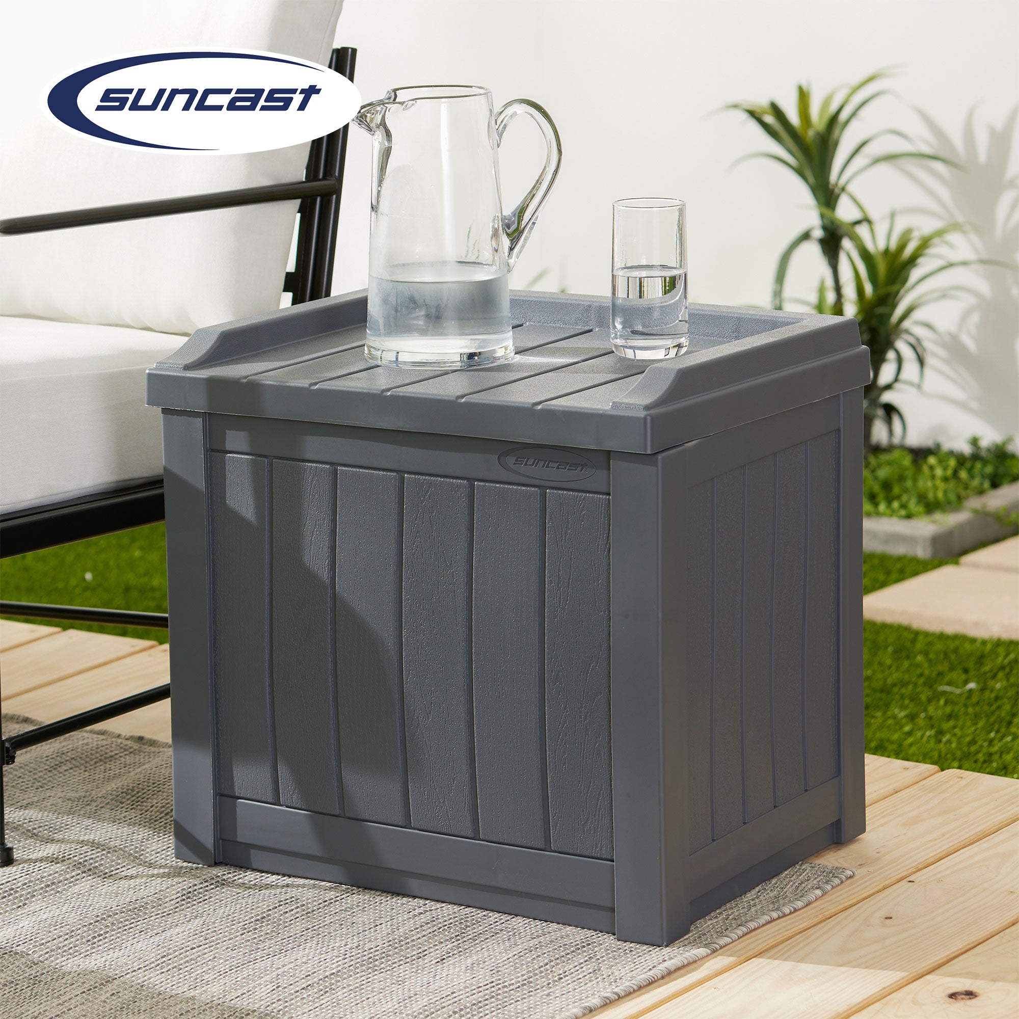 Suncast 22 Gallon Outdoor Patio Small Deck Box with Storage Seat, Cyberspace - Smart-nests