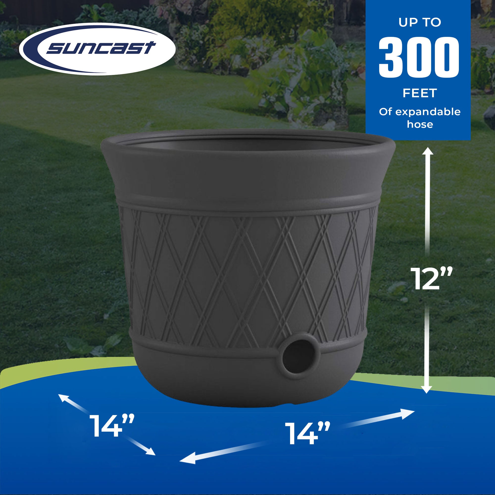 Suncast 14 x 12" Resin Decorative Hideaway Outdoor Garden Hose Storage Pot, Gray - Smart-nests