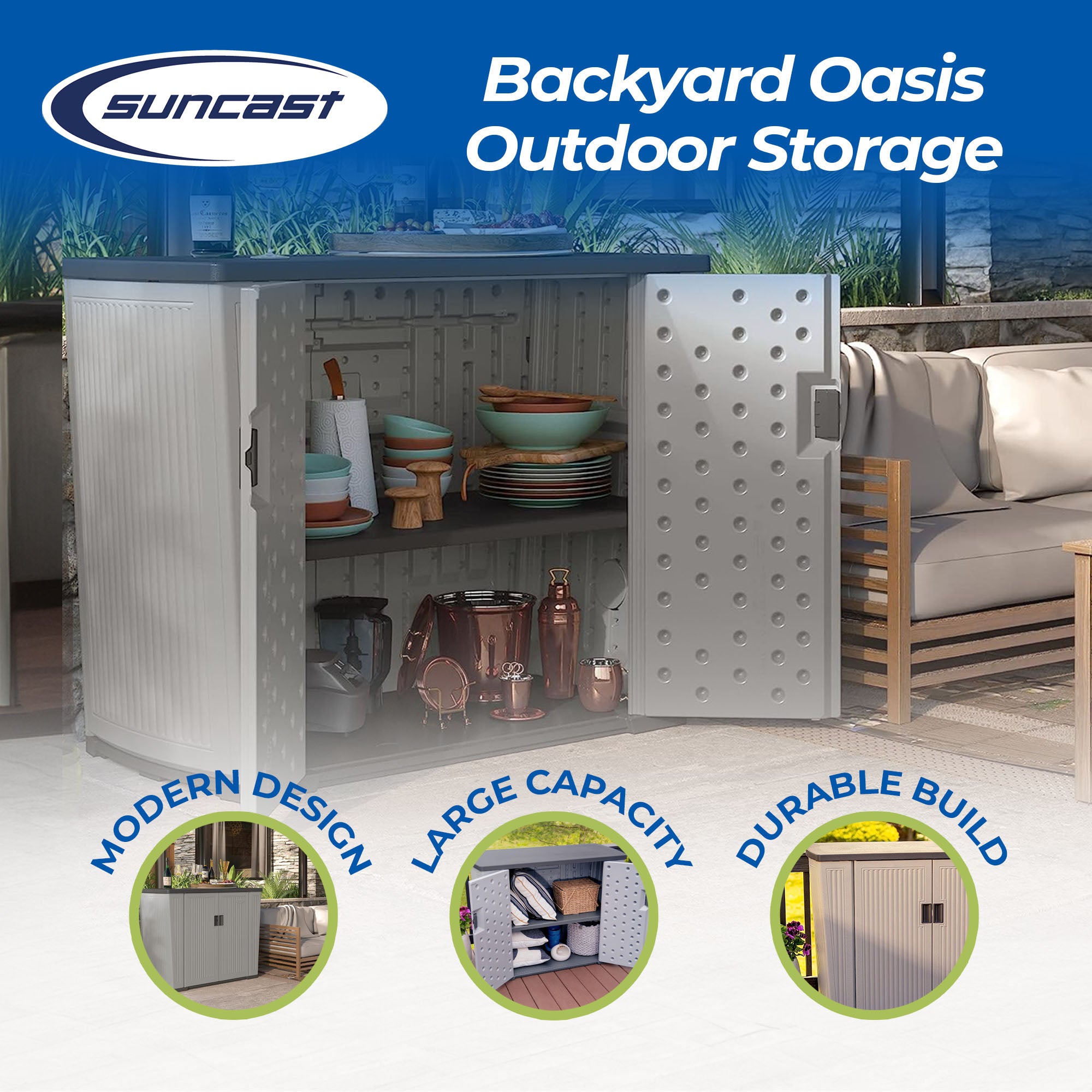 Suncast Backyard Oasis 130 Gallon Outdoor Storage Shed Basic Unit, Dove Gray - Smart-nests