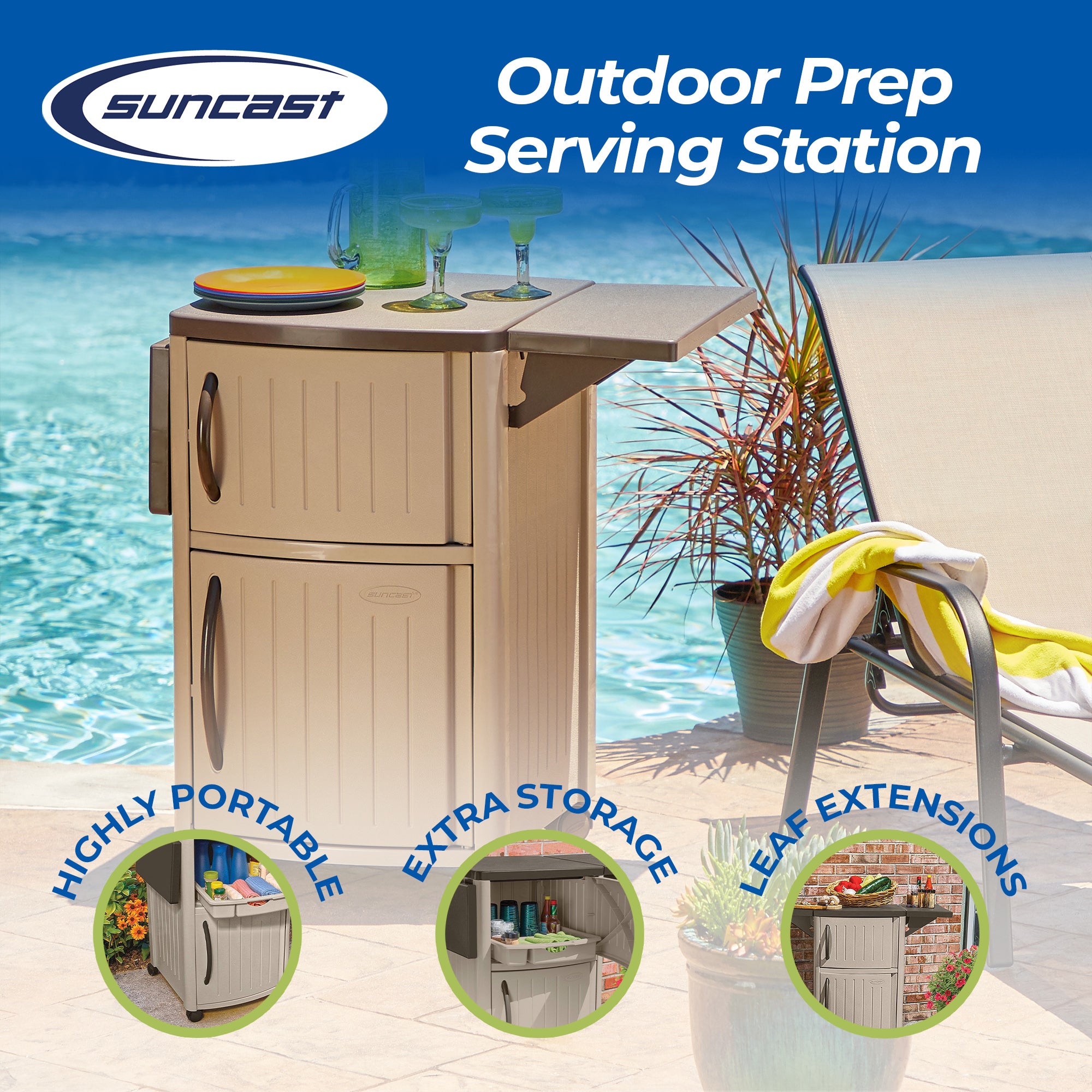 Suncast DCP2000 Portable Outdoor Patio Prep Serving Station Table and Cabinet - Smart-nests