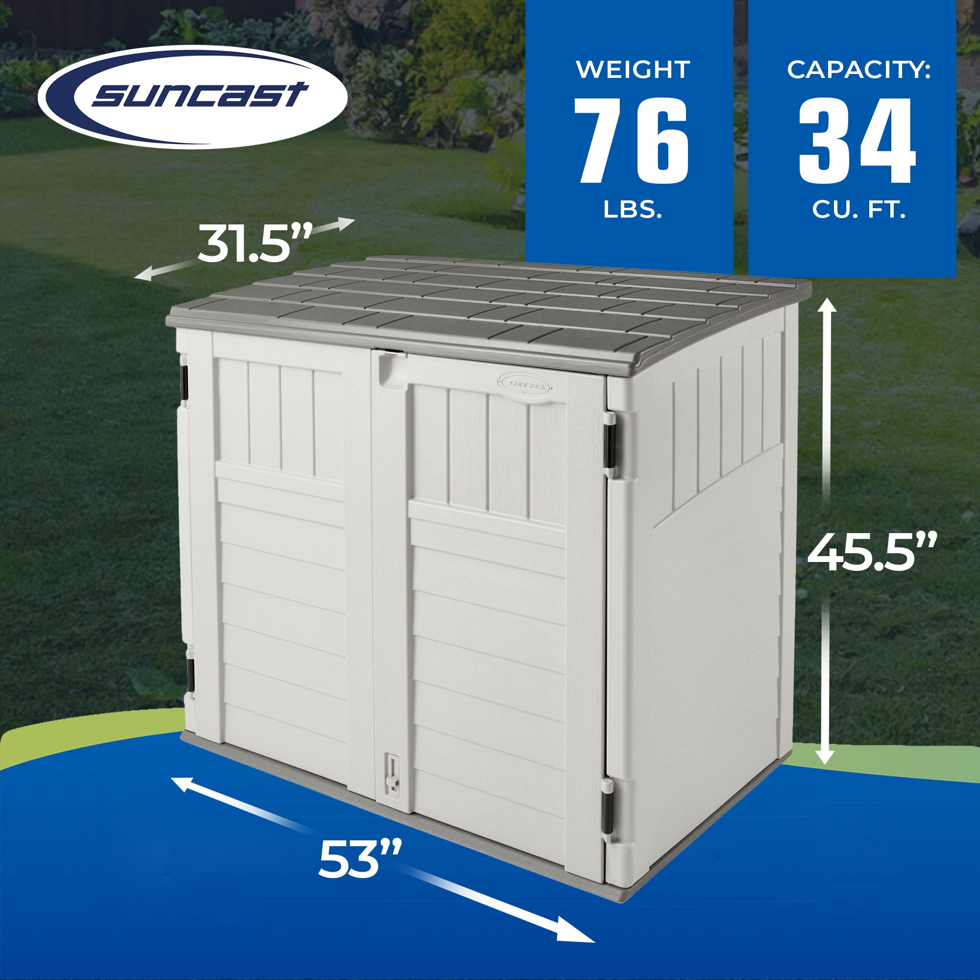 Suncast BMS2500 53 x 31.5 x 45.5" Horizontal Resin Outdoor Storage Shed w/ Floor - Smart-nests