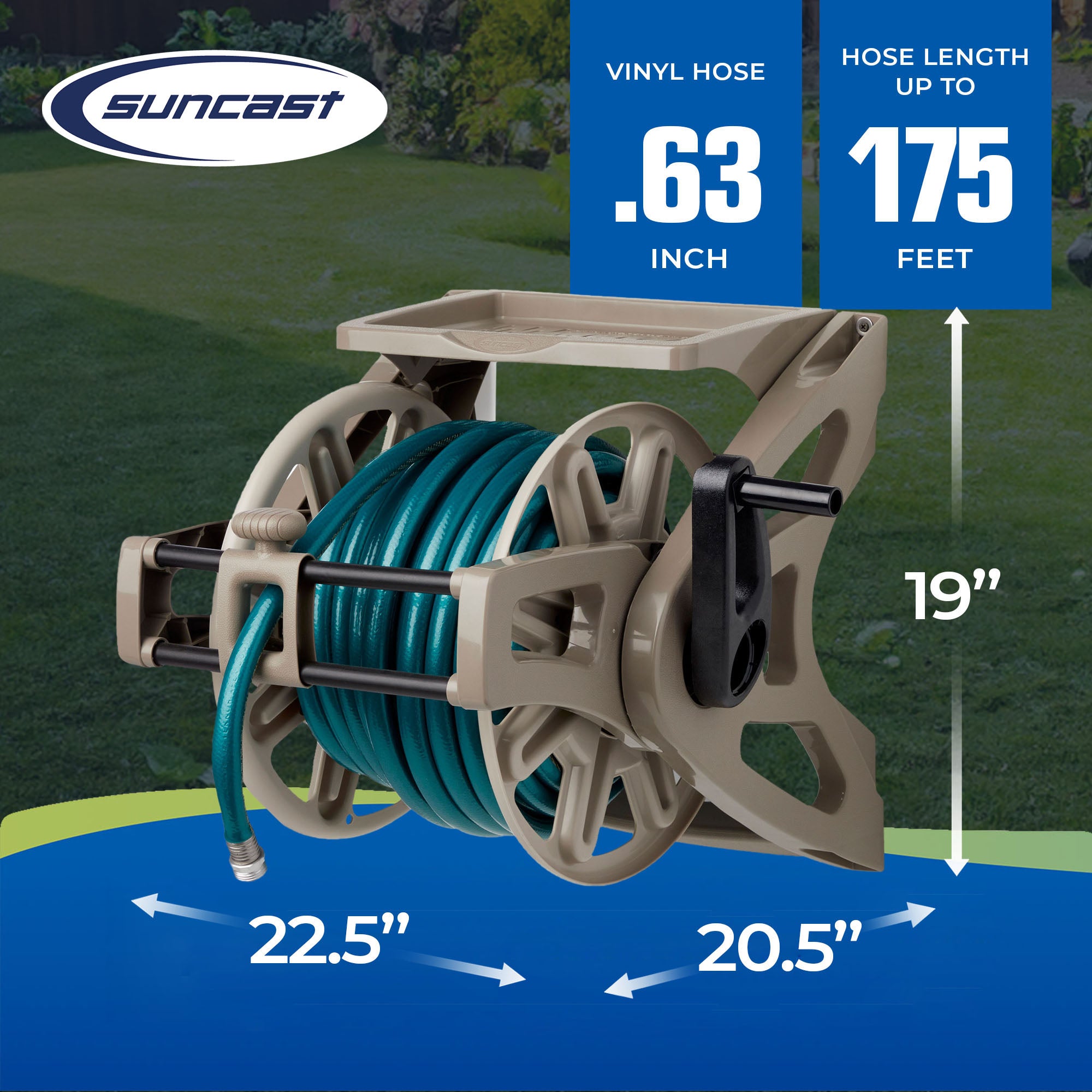 Suncast Slide Trak Hose Handler Wall Mounted 175' Garden Hose Reel, Reel Only - Smart-nests