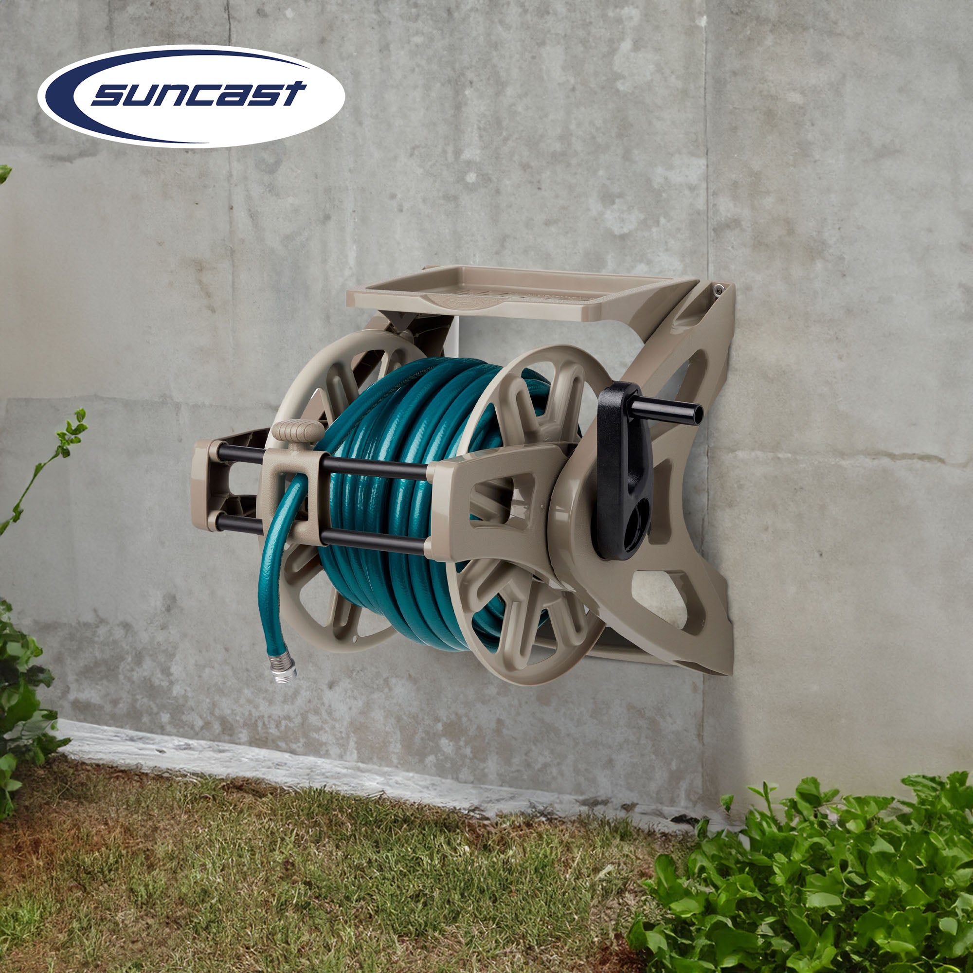 Suncast Slide Trak Hose Handler Wall Mounted 175' Garden Hose Reel, Reel Only - Smart-nests