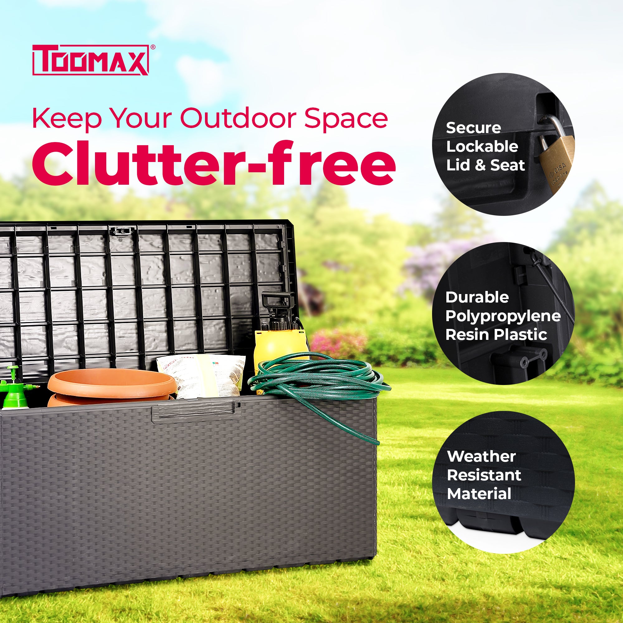 Toomax Portofino Large 90 Gallon Plastic Outdoor Storage Backyard Deck Box, Gray - Smart-nests