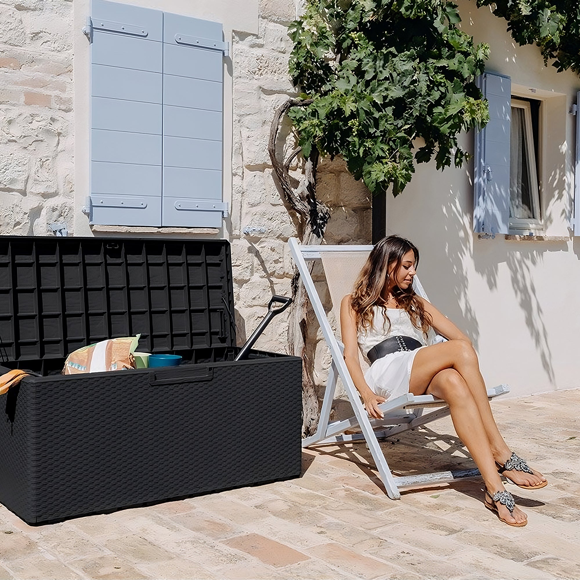 Toomax Portofino Large 90 Gallon Plastic Outdoor Storage Backyard Deck Box, Gray - Smart-nests