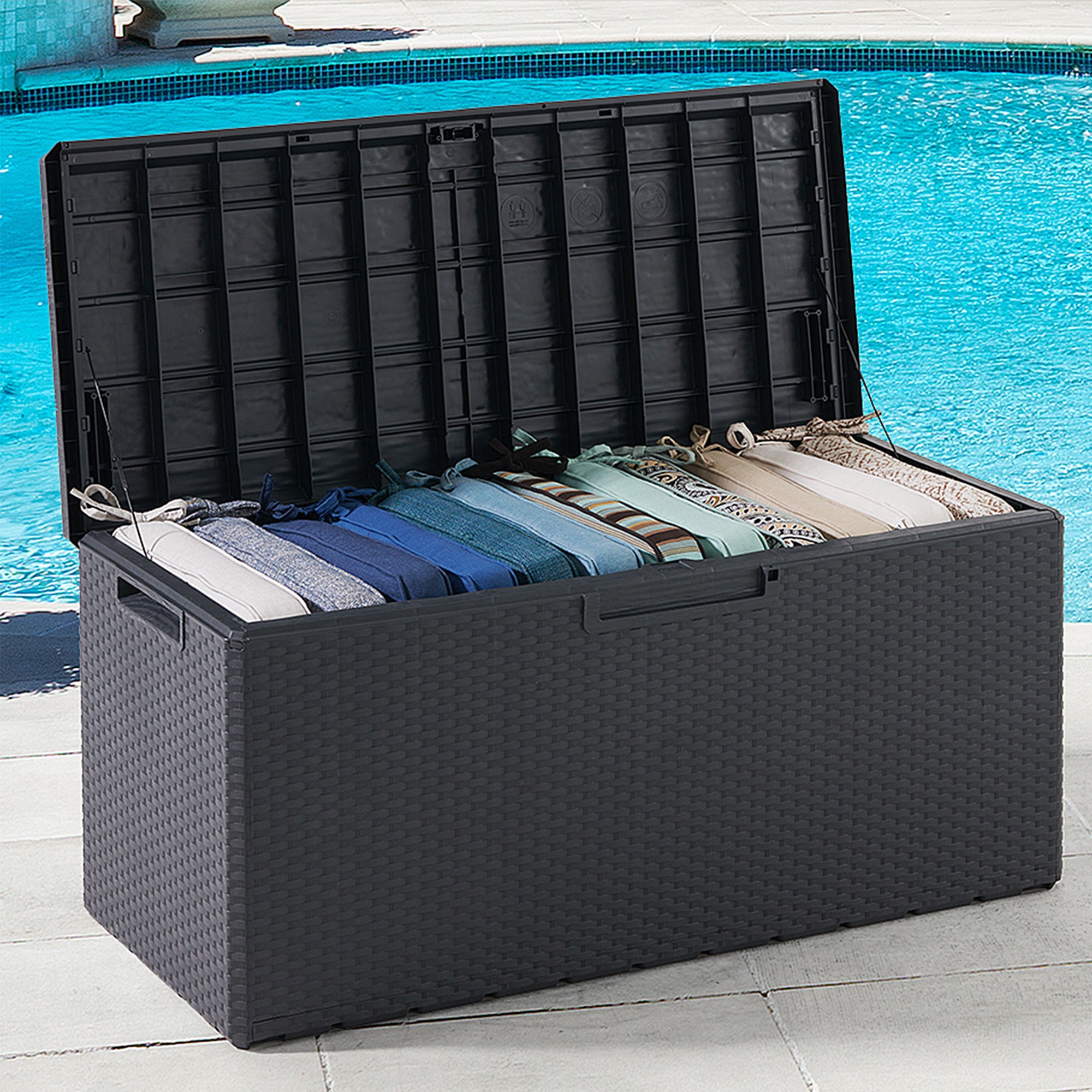 Toomax Portofino Large 90 Gallon Plastic Outdoor Storage Backyard Deck Box, Gray - Smart-nests