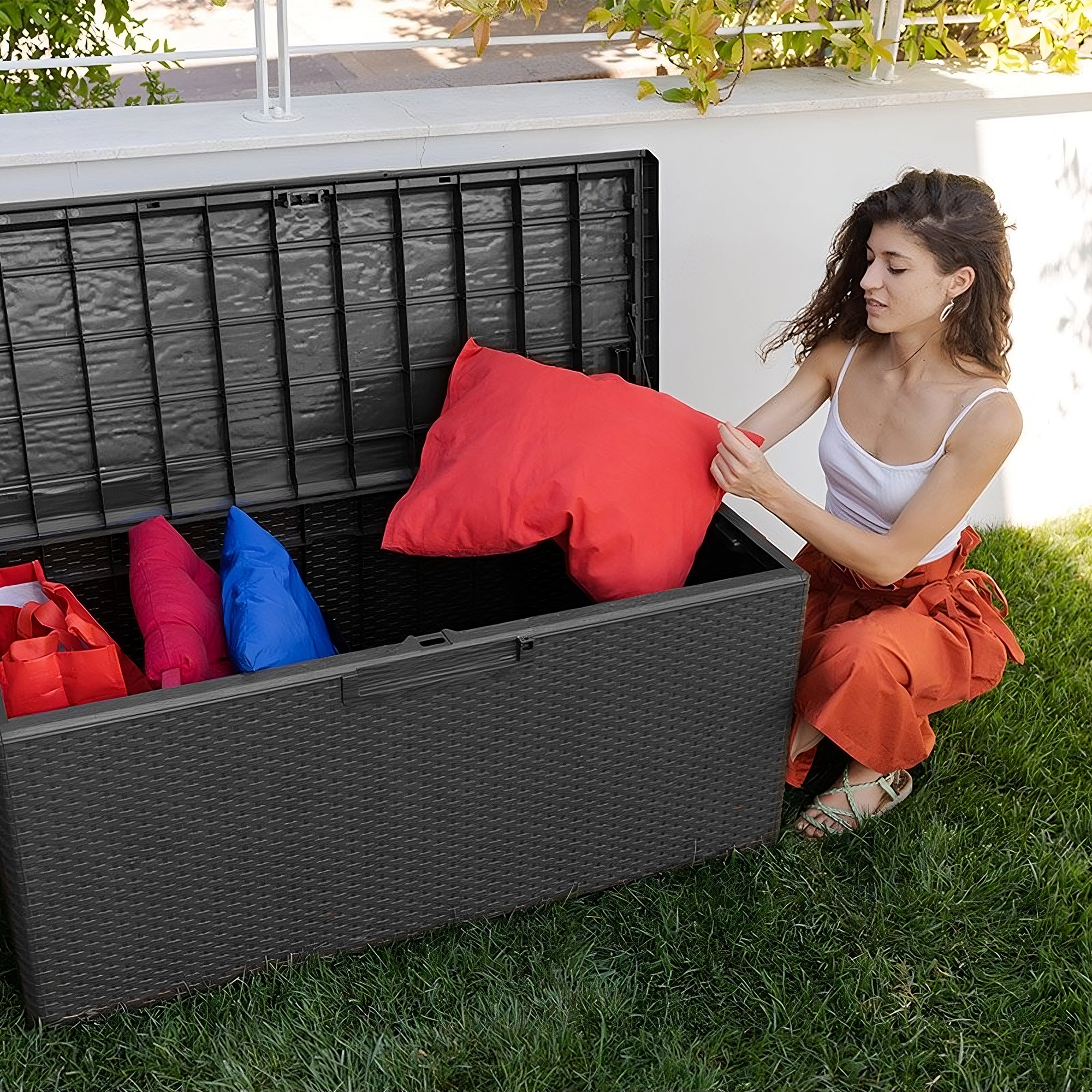 Toomax Portofino Large 90 Gallon Plastic Outdoor Storage Backyard Deck Box, Gray - Smart-nests