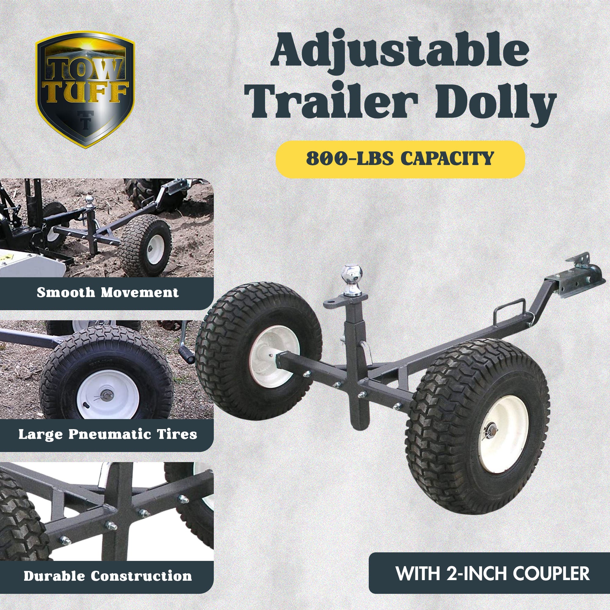 Tow Tuff TMD-800ATV Adjustable Solid Steel 800 Pound Capacity Trailer Dolly - Smart-nests