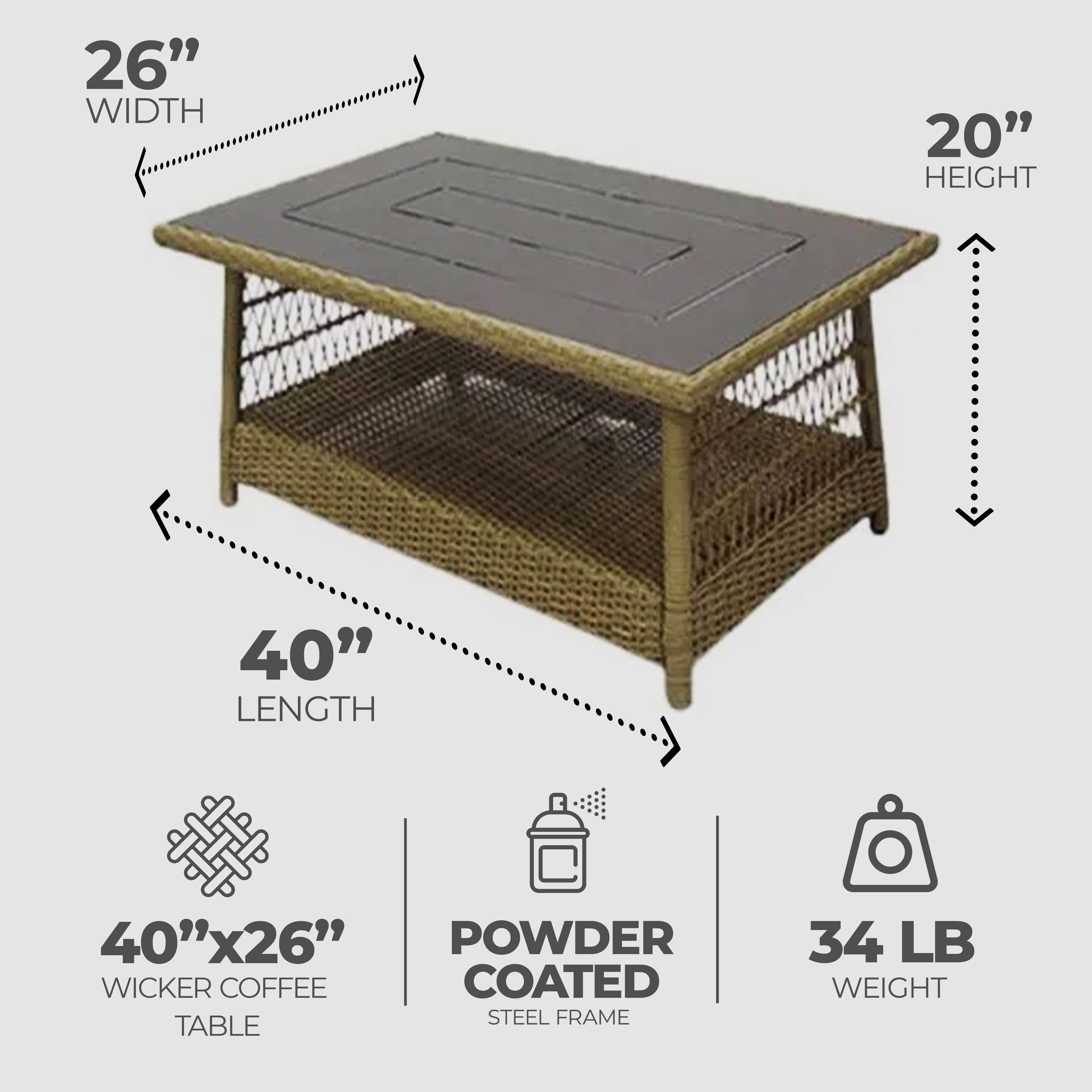 Four Seasons Courtyard Positano 40" x 26" Outdoor Wicker Coffee Table, Brown - Smart-nests