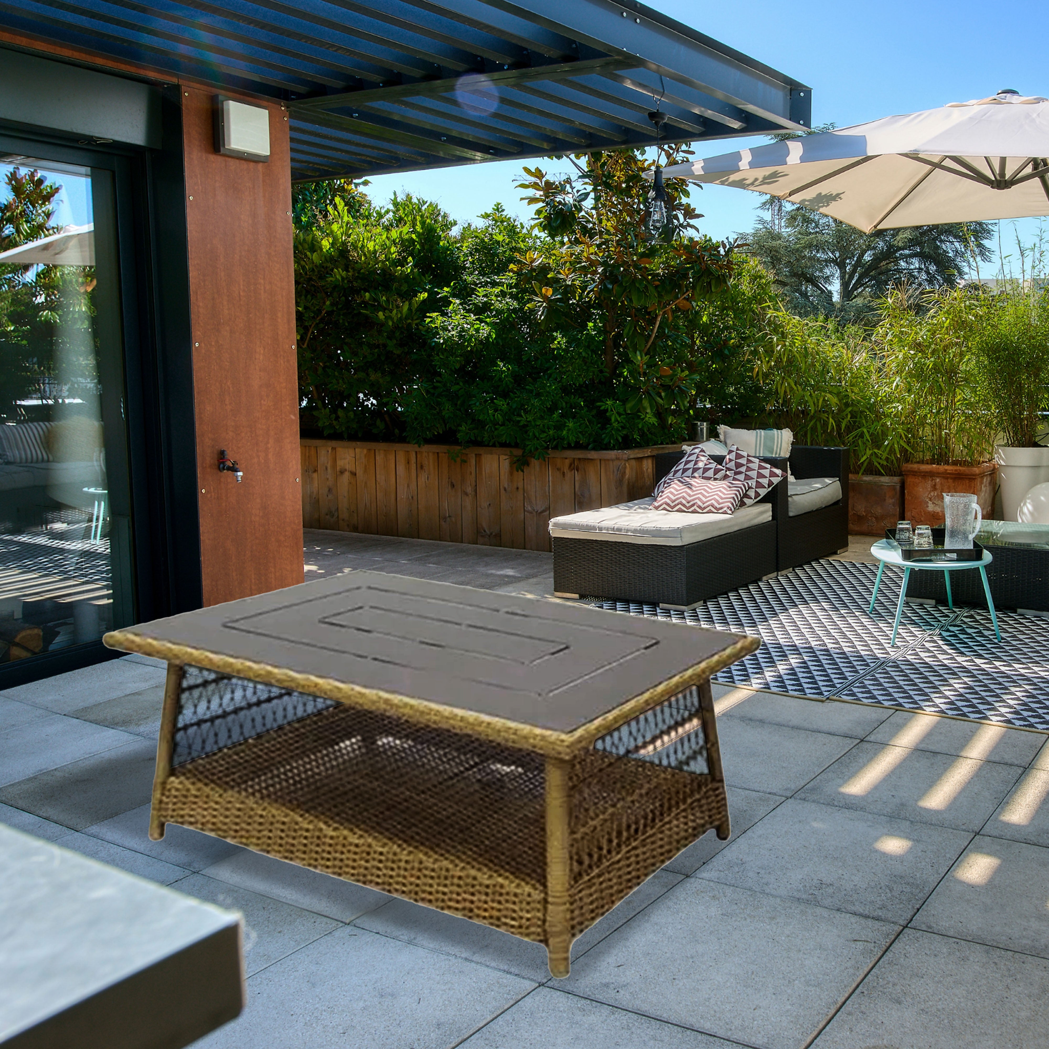 Four Seasons Courtyard Positano 40" x 26" Outdoor Wicker Coffee Table, Brown - Smart-nests