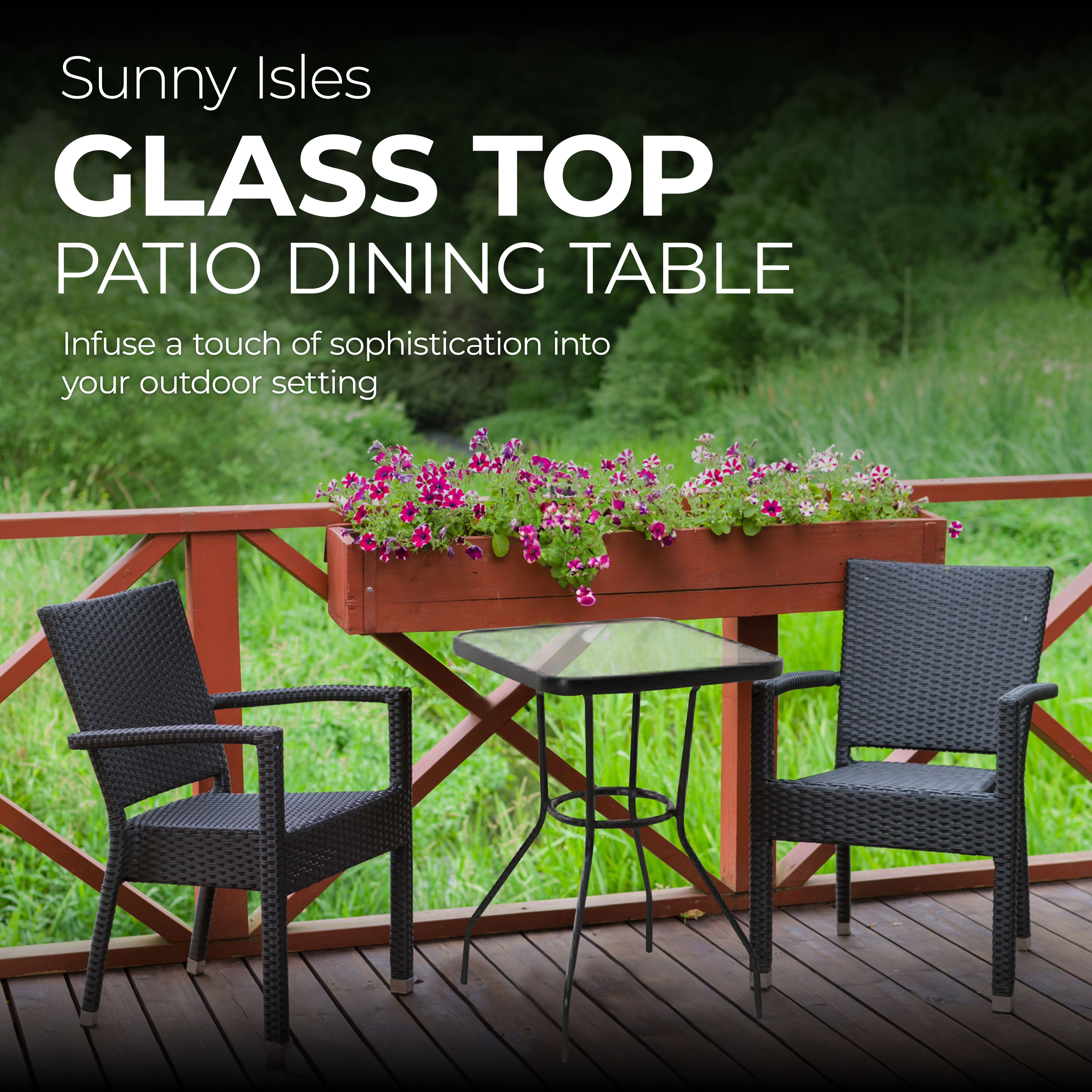 Four Seasons Courtyard Sunny Isles Tempered Glass Top Patio Dining Table, Black - Smart-nests
