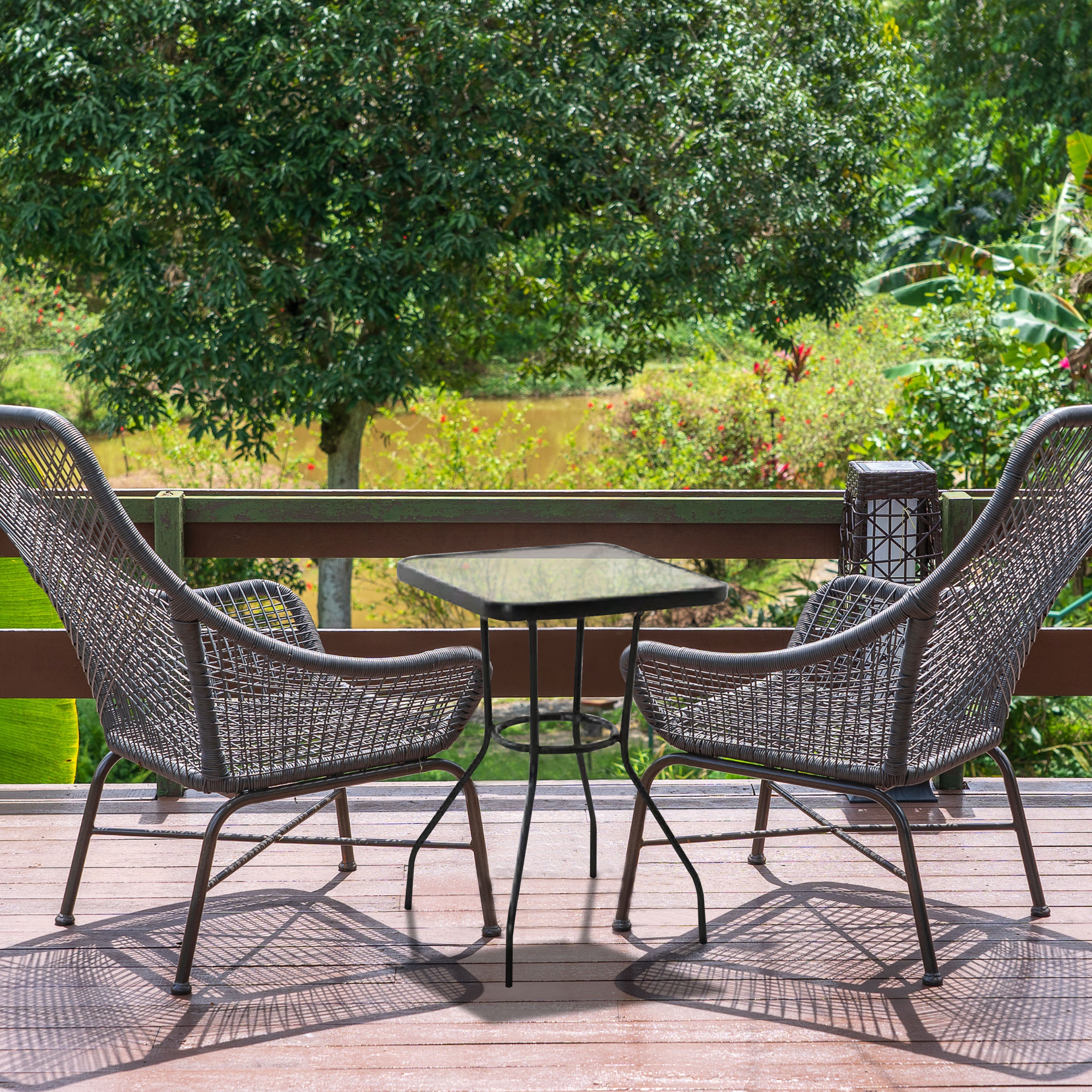 Four Seasons Courtyard Sunny Isles Tempered Glass Top Patio Dining Table, Black - Smart-nests