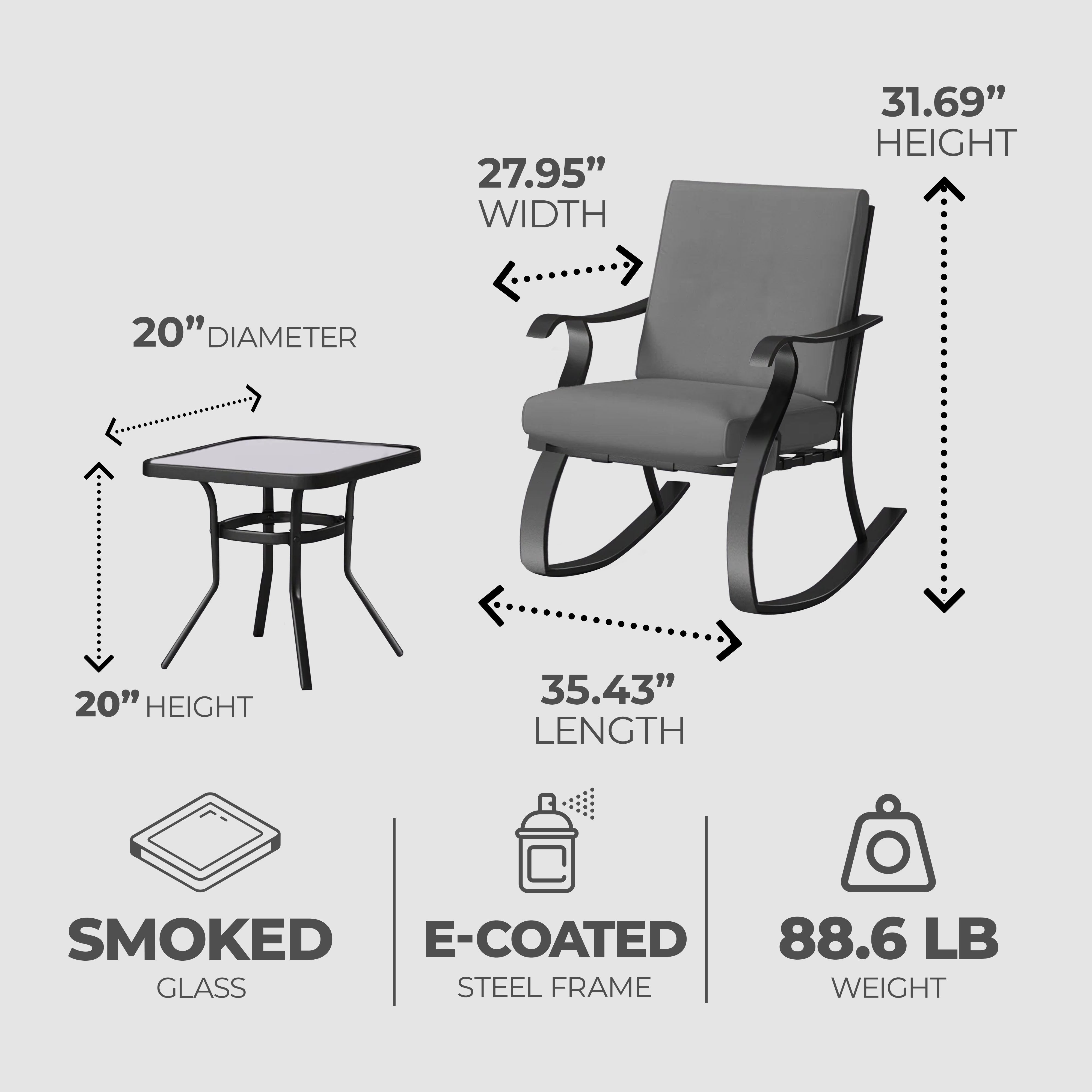 Four Seasons Courtyard Gramercy Sturdy Steel 3 Piece Rocking Bistro Set, Gray - Smart-nests