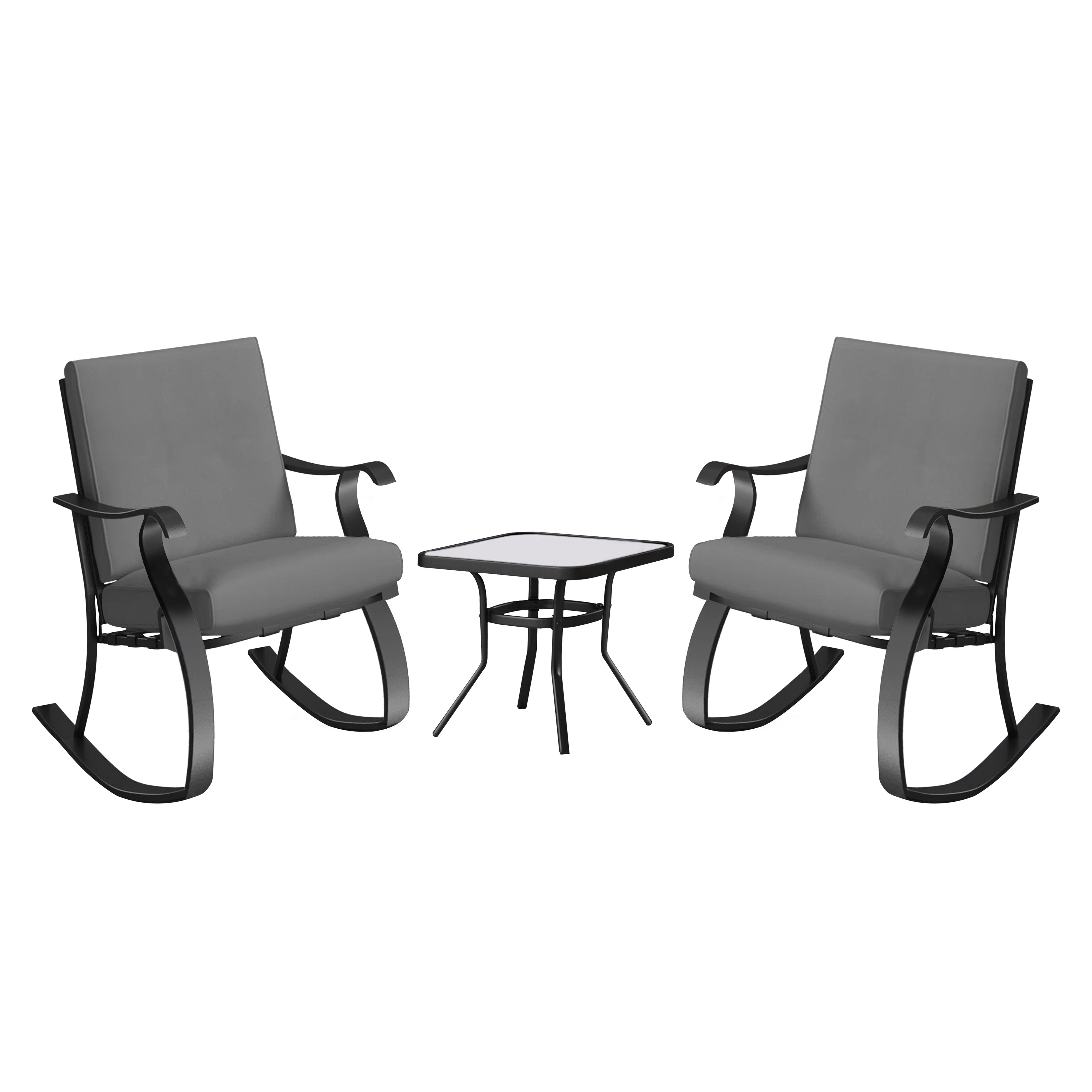 Four Seasons Courtyard Gramercy Sturdy Steel 3 Piece Rocking Bistro Set, Gray - Smart-nests